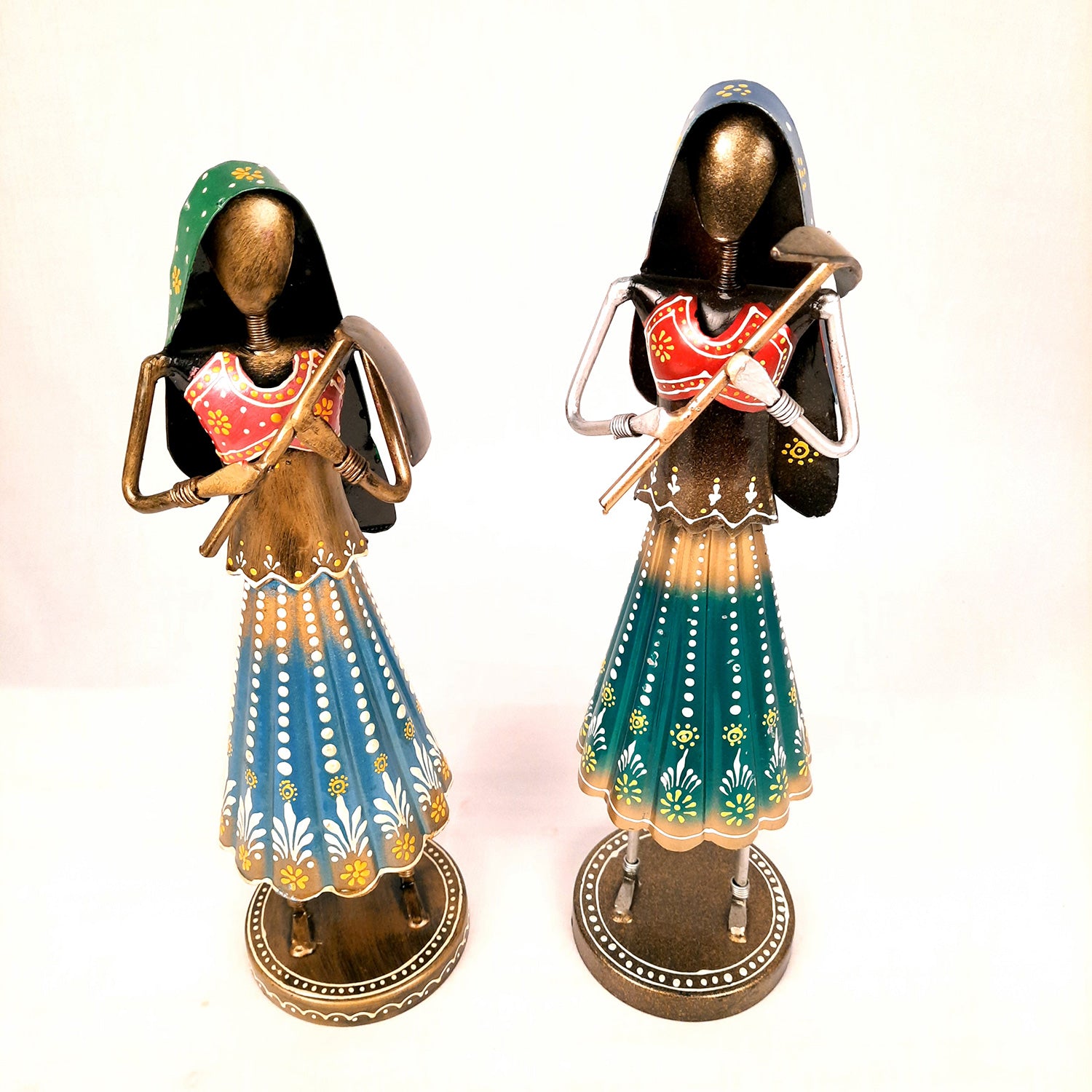 Showpiece Village Worker Ladies | Artifacts for Home, Table, Living Room, TV Unit & Bedroom Decor | Decorative Show piece for Office Desk & Gifts - 15 Inch (Set of 2) - Apkamart