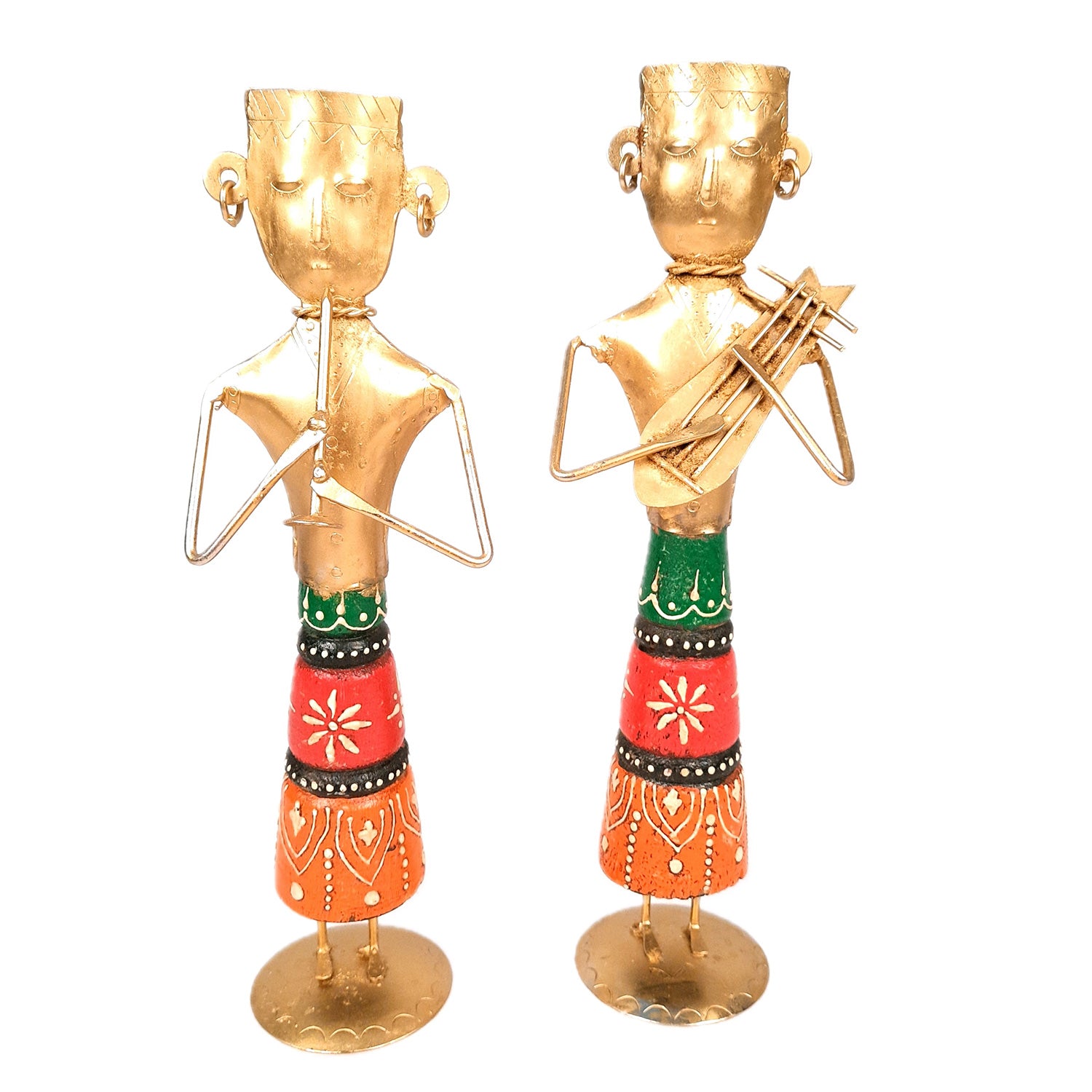 Tribal Musicians Figurines - for Home, Bedroom, Living Room, Office Desk, Table Decor & Gifts - 12 Inch (Set of 2)