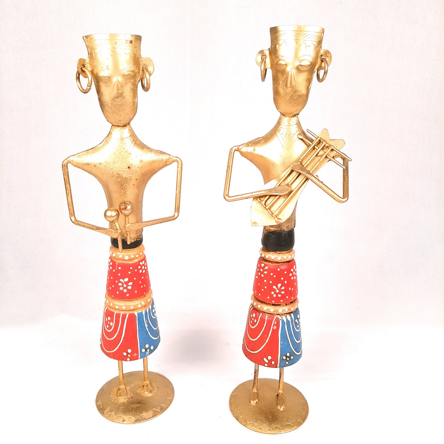 Showpiece Musician Set | Tribal Musician Figurine - For Home, Table, Living Room & TV Unit Decor | Show Piece For Office Desk & Gifts - 12 Inch (Set of 2)