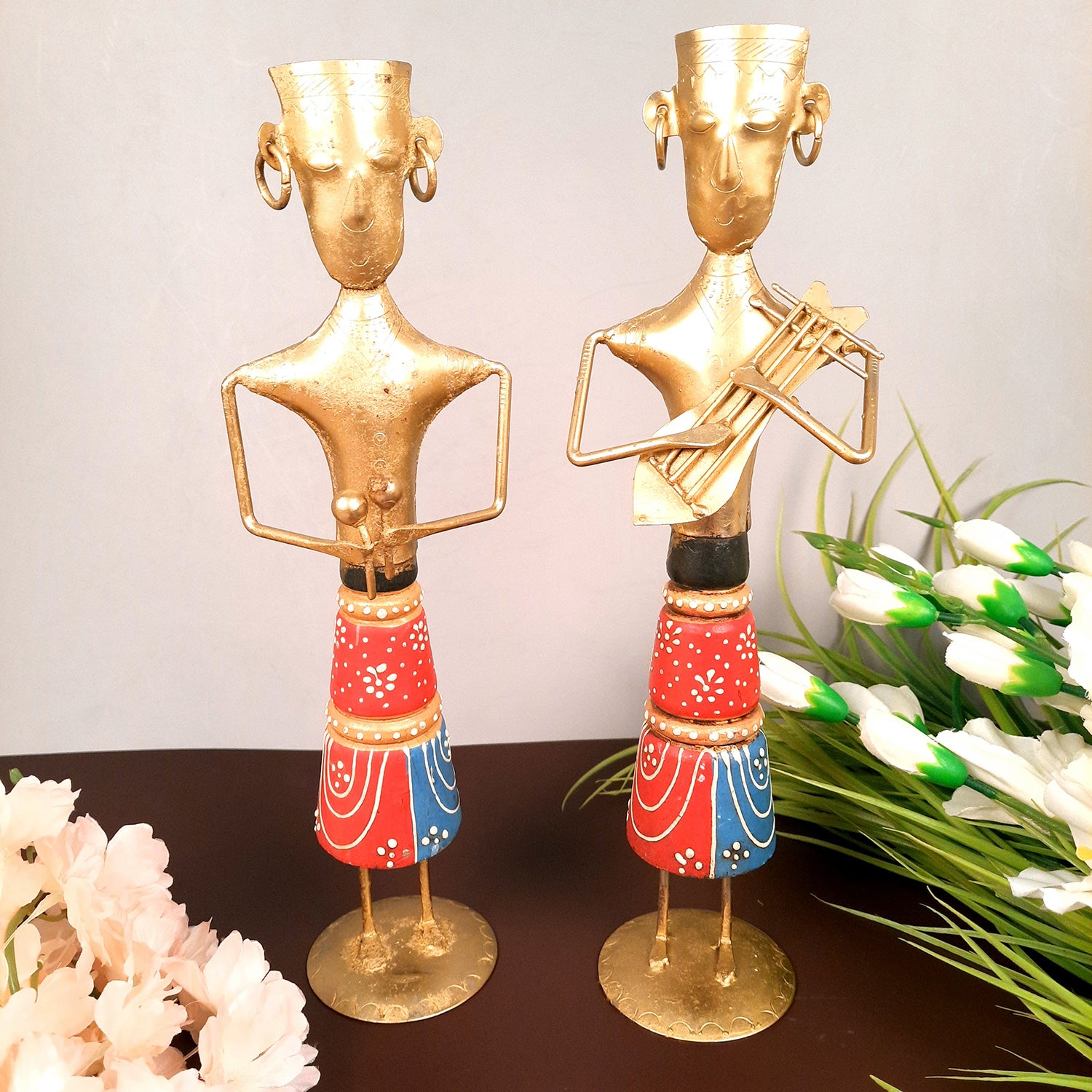 Showpiece Musician Set | Tribal Musician Figurine - For Home, Table, Living Room & TV Unit Decor | Show Piece For Office Desk & Gifts - 12 Inch (Set of 2)