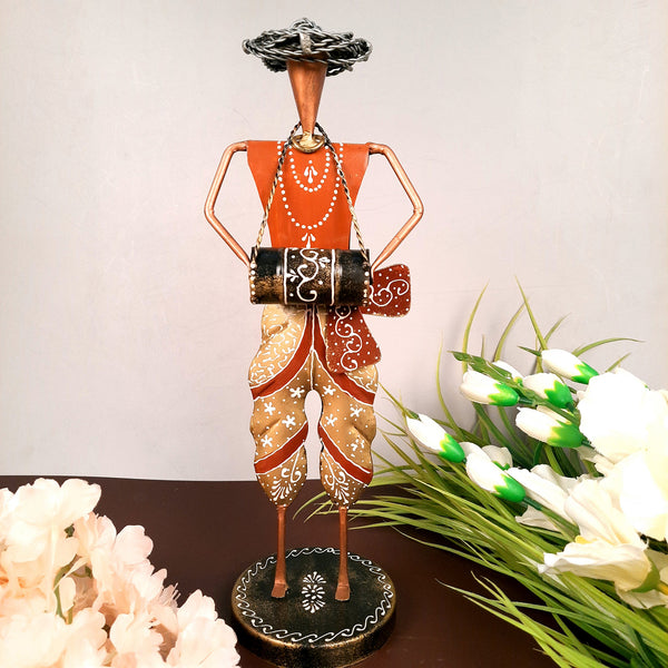 Showpiece Musician Playing Dholak | Decorative Figurine - For Home, Table, Living Room & TV Unit | Show Piece For Office Desk & Gifts - 13 Inch - Apkamart