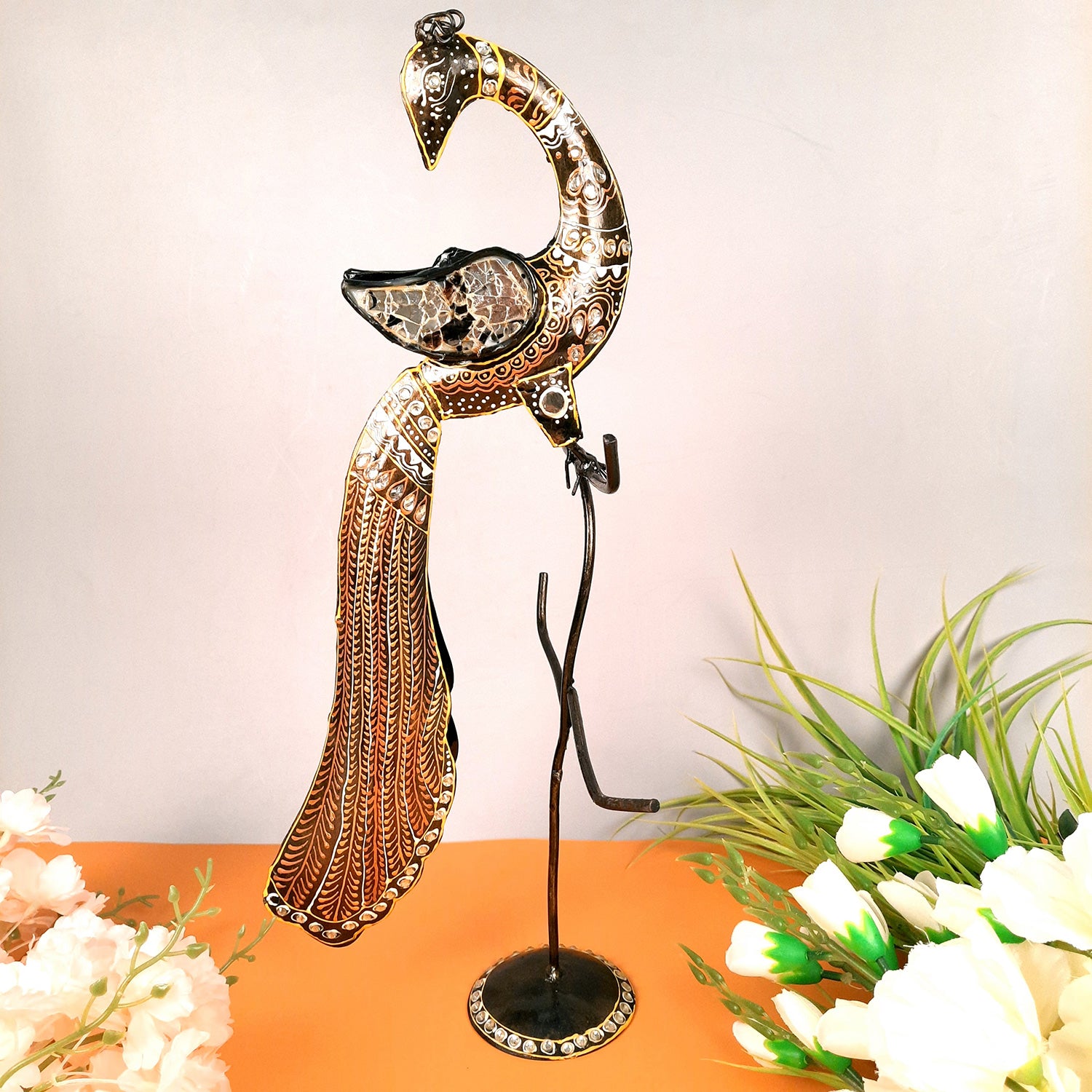 Peacock Earring / Bangle Stand Cum Figurine Showpiece - for Home, Dressing Table Decor - 19 Inch - Apkamart