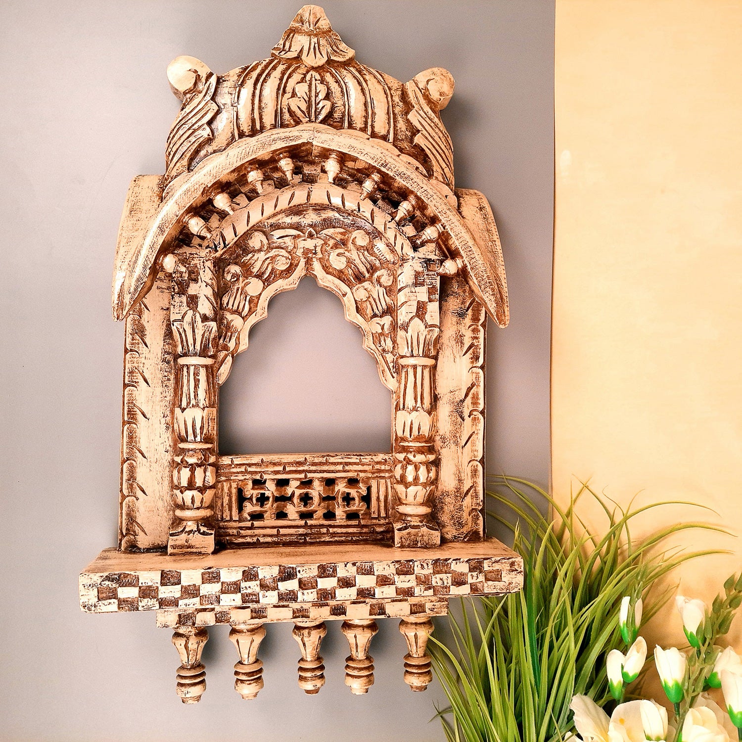 Jharokha Wall Hanging - Window Design | Wooden Jharokha Hangings for Photo Frame & Mirrors - For Home, Wall Decor, Living room, Entrance Decoration & Gifts - 27 Inch