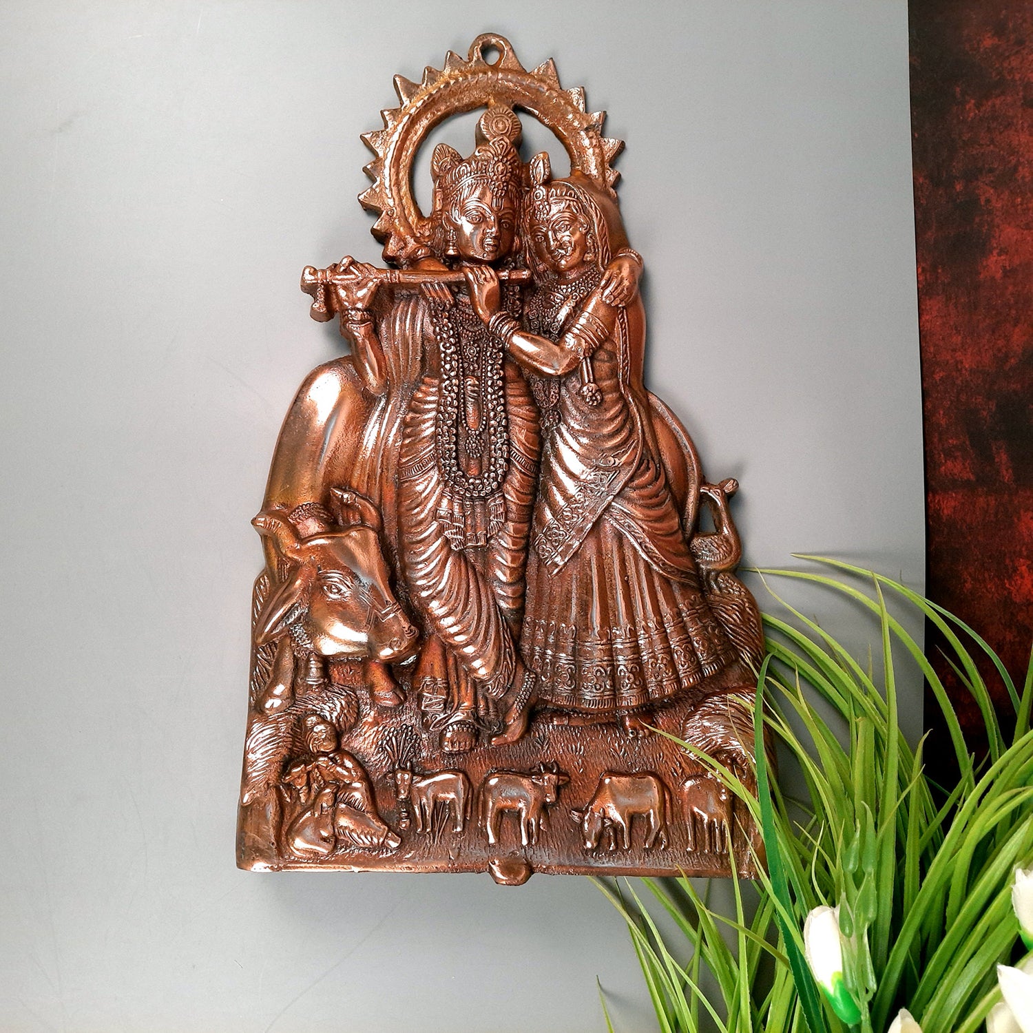Radha Krishna Idol Wall Hanging Art | Radhe Krishna Wall Statue Murti | Wedding Gift for Couples | Religious Gift - for Home, Living Room, Office, Puja , Entrance Decoration - 15 Inch - Apkamart