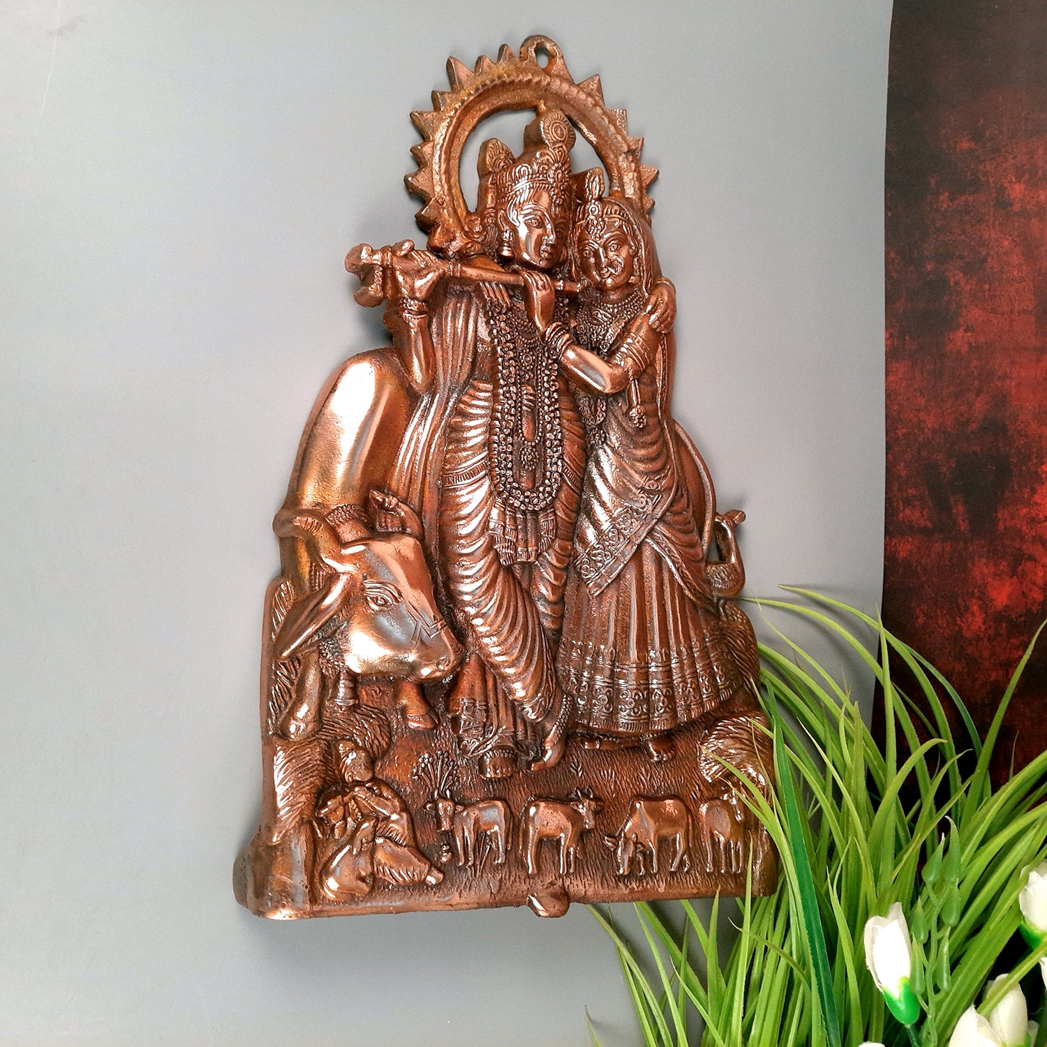 Radha Krishna Idol Wall Hanging Art | Radhe Krishna Wall Statue Murti | Wedding Gift for Couples | Religious Gift - for Home, Living Room, Office, Puja , Entrance Decoration - 15 Inch - Apkamart