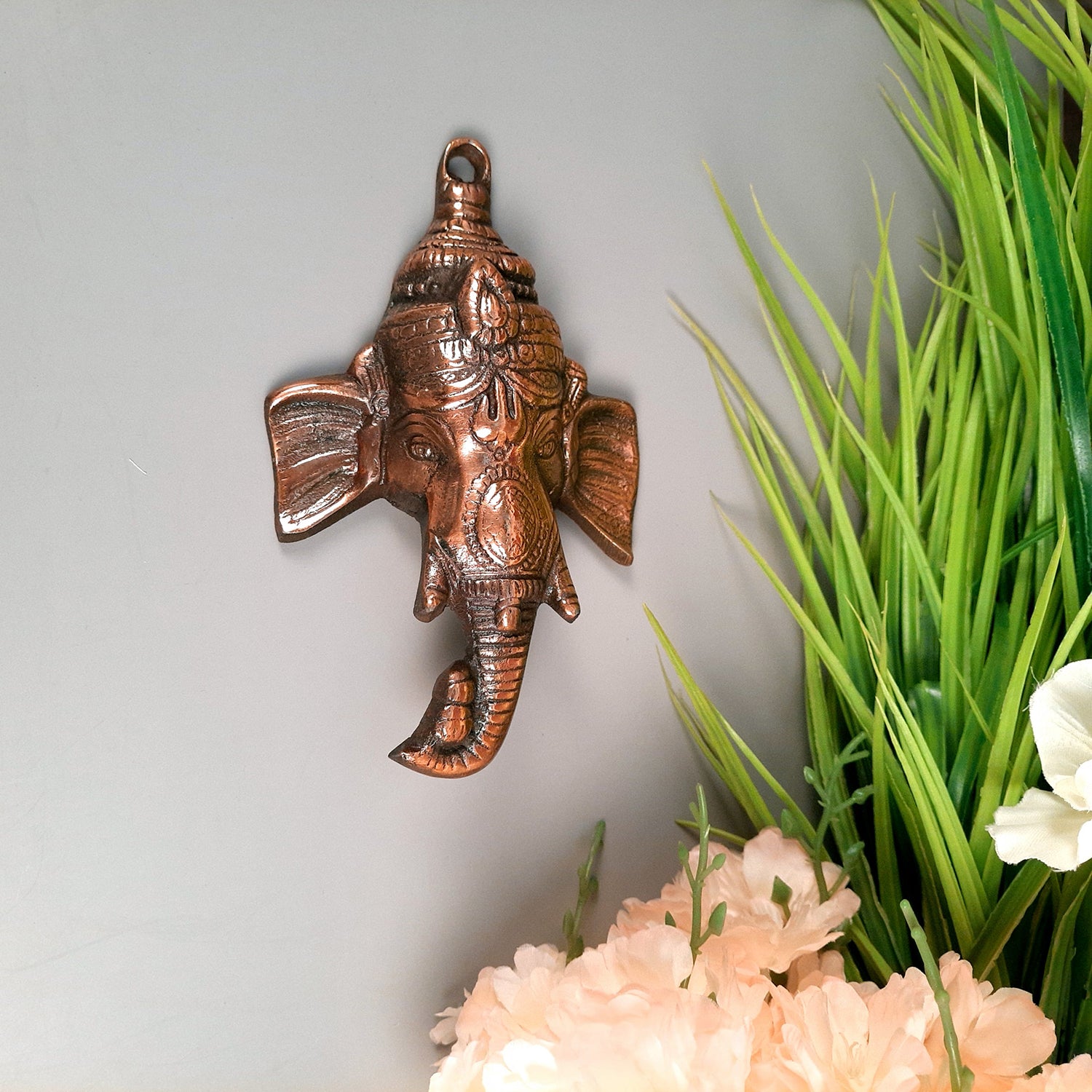 Ganesh Wall Hanging Idol | Lord Ganesha Face Wall Statue Decor - For Puja, Home & Entrance Living Room & Gift - 7 Inch - Apkamart