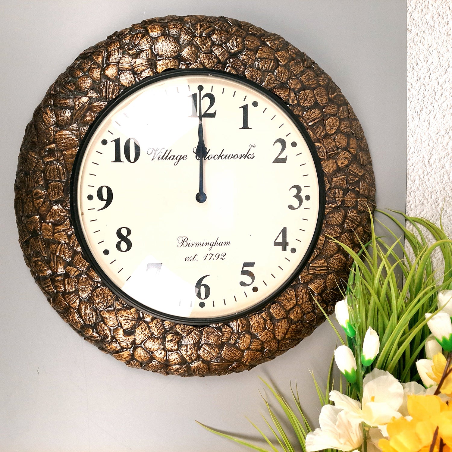 Wall Clock for Home | Wall Mount Analog Big Watch With Antique Brass Work - For Living Room, Bedroom, Hall, Office Decor & Gift  - Apkamart