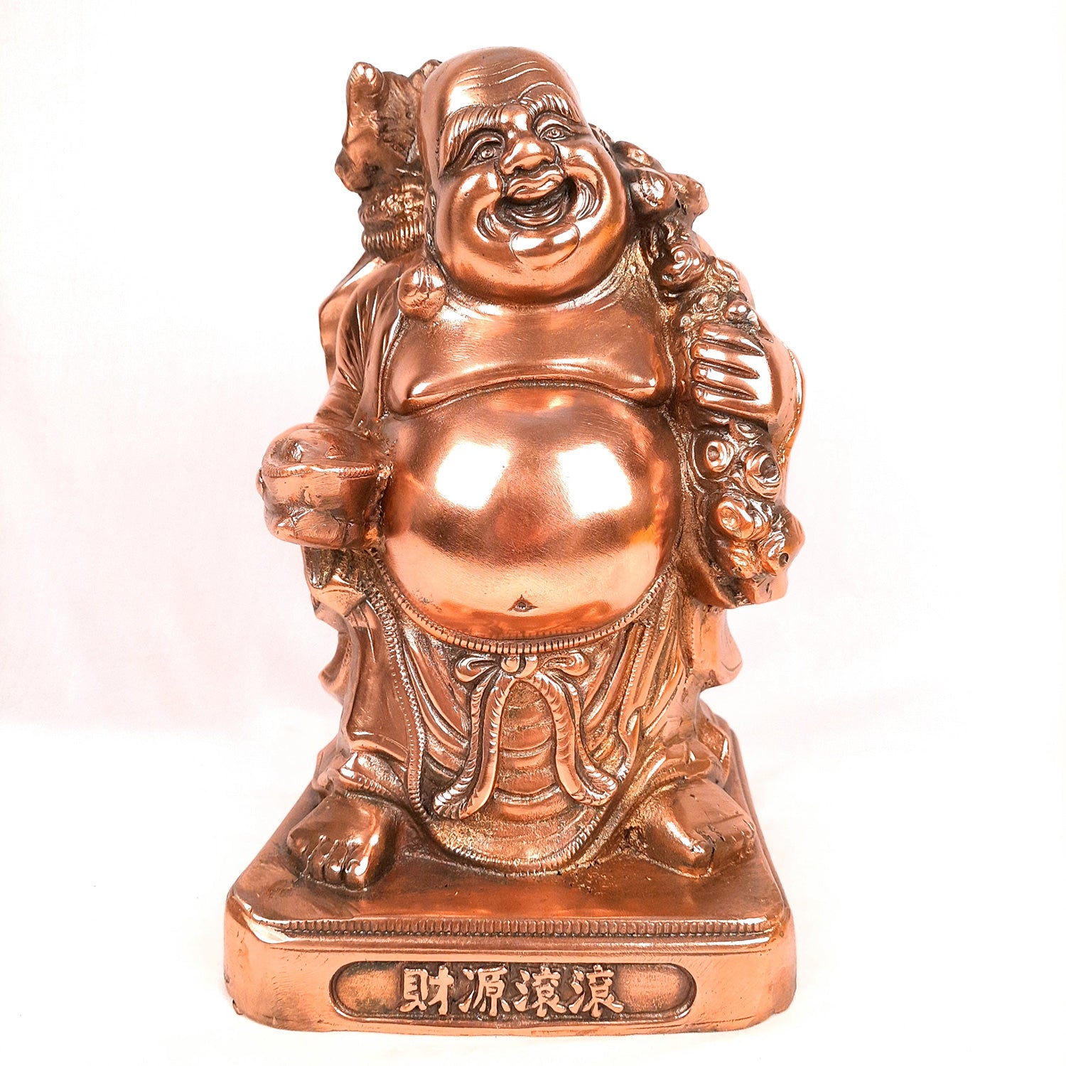 Laughing Buddha Statue | Child Monk Showpiece with Money Bag for Wealth | For Good Luck, Home, Table & Office Decor & Gift - 13 Inch - Apkamart