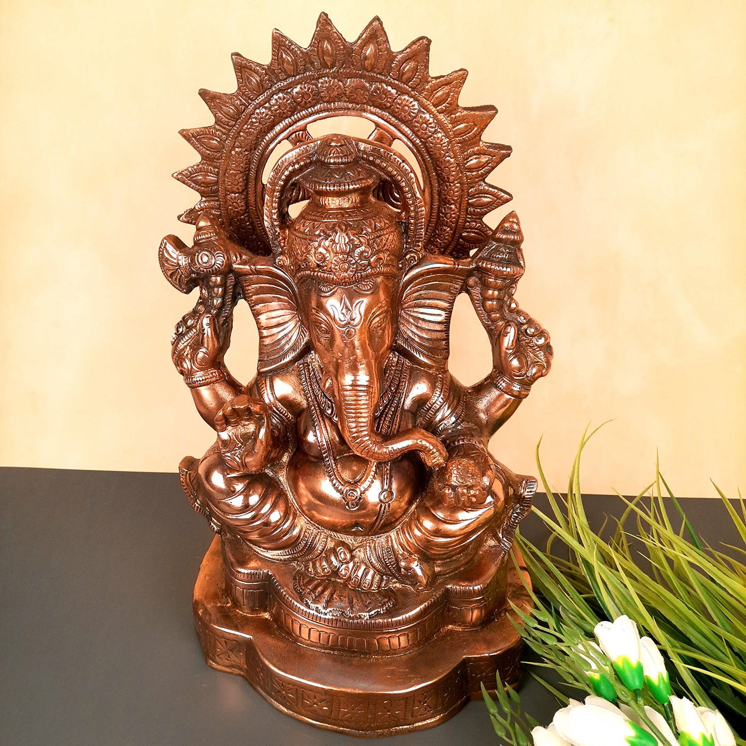 Lord Ganesh Idol | Metal Ganesha Statue | Ganpati Murti - for Home, Entrance, Puja & Religious Decor & Gift - 15 Inch - Apkamart