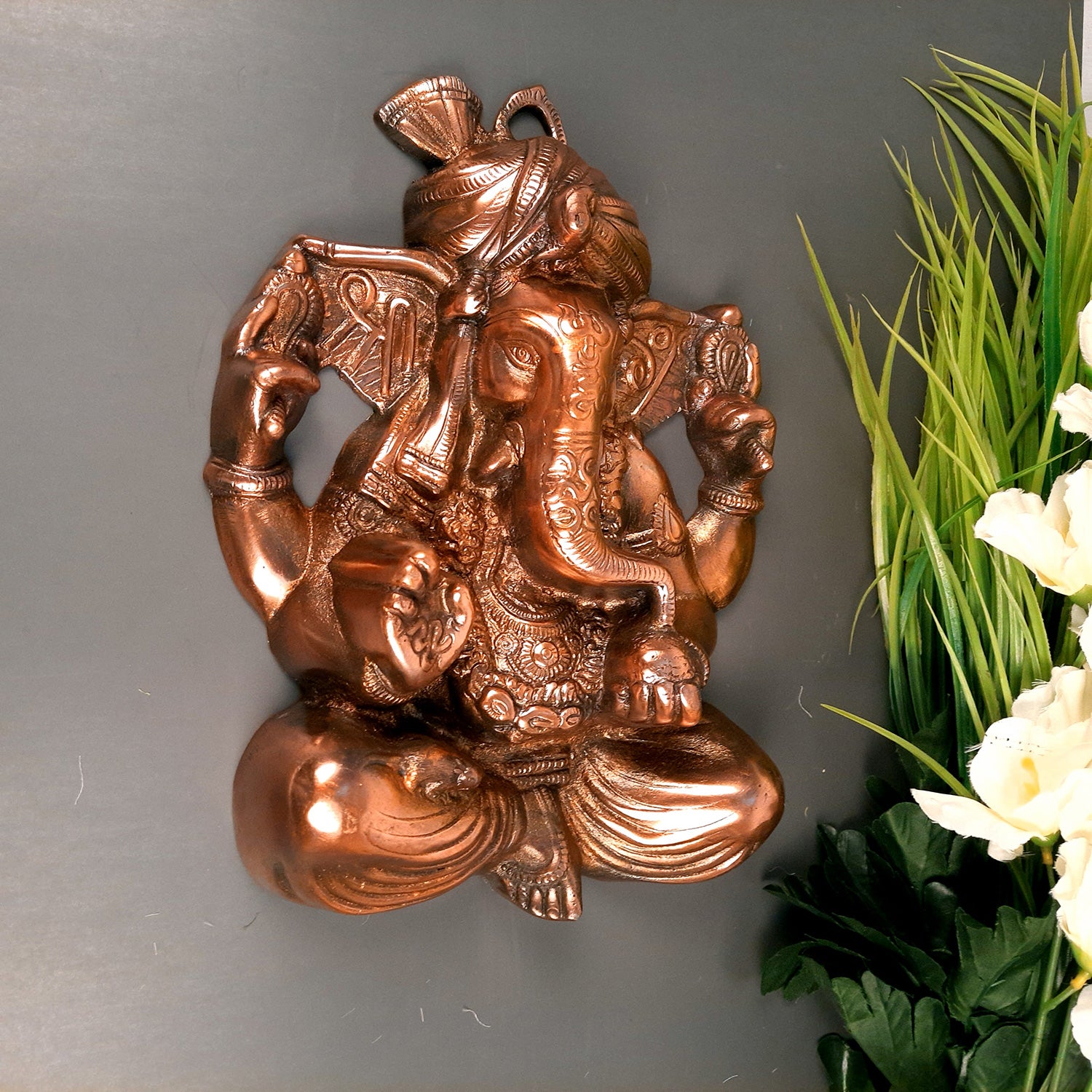 Ganesh Wall Hanging Statue | Lord Ganesha Wall Art - for Home, Puja, Living Room & Office | Antique Idol for Religious & Spiritual Decor - Apkamart #Size_14 Inch