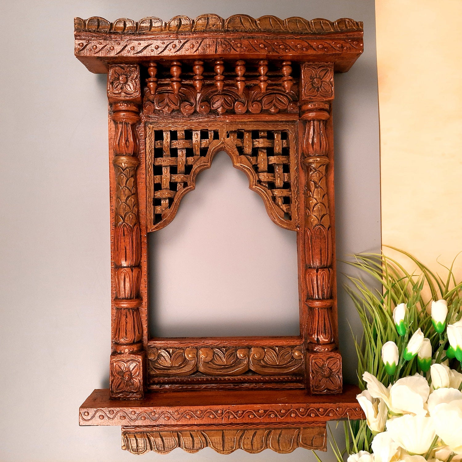 Jharokha Wall Hanging | Wooden Jharokha Frame Hangings - For Home, Wall Decor, Frames, Living room, Entrance Decoration & Gifts - Apkamart