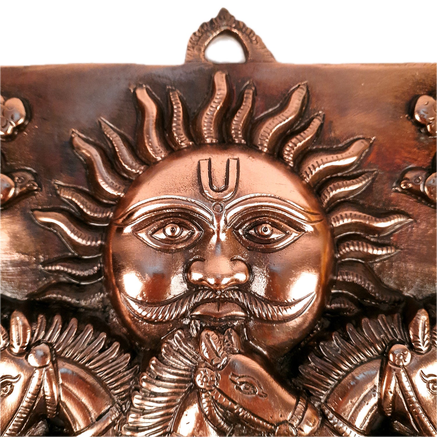 Sun God with 7 Running Horses Wall Decor | Surya Dev With Seven Horse Metal Wall Hanging - For Vastu, Home, Living Room, Bedroom, Hall, Entrance Decor - 15 Inch - Apkamart