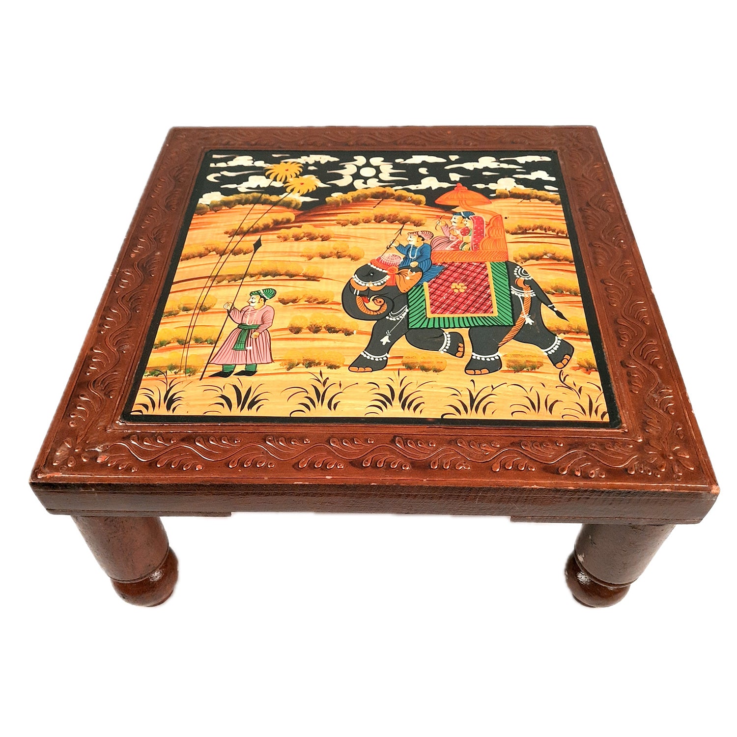 Wooden Chowki | Decorative Hand Painted Bajot / Patla - For Home, Living Room, Sitting, Sofa Corners Decor & Gifts - Apkamart