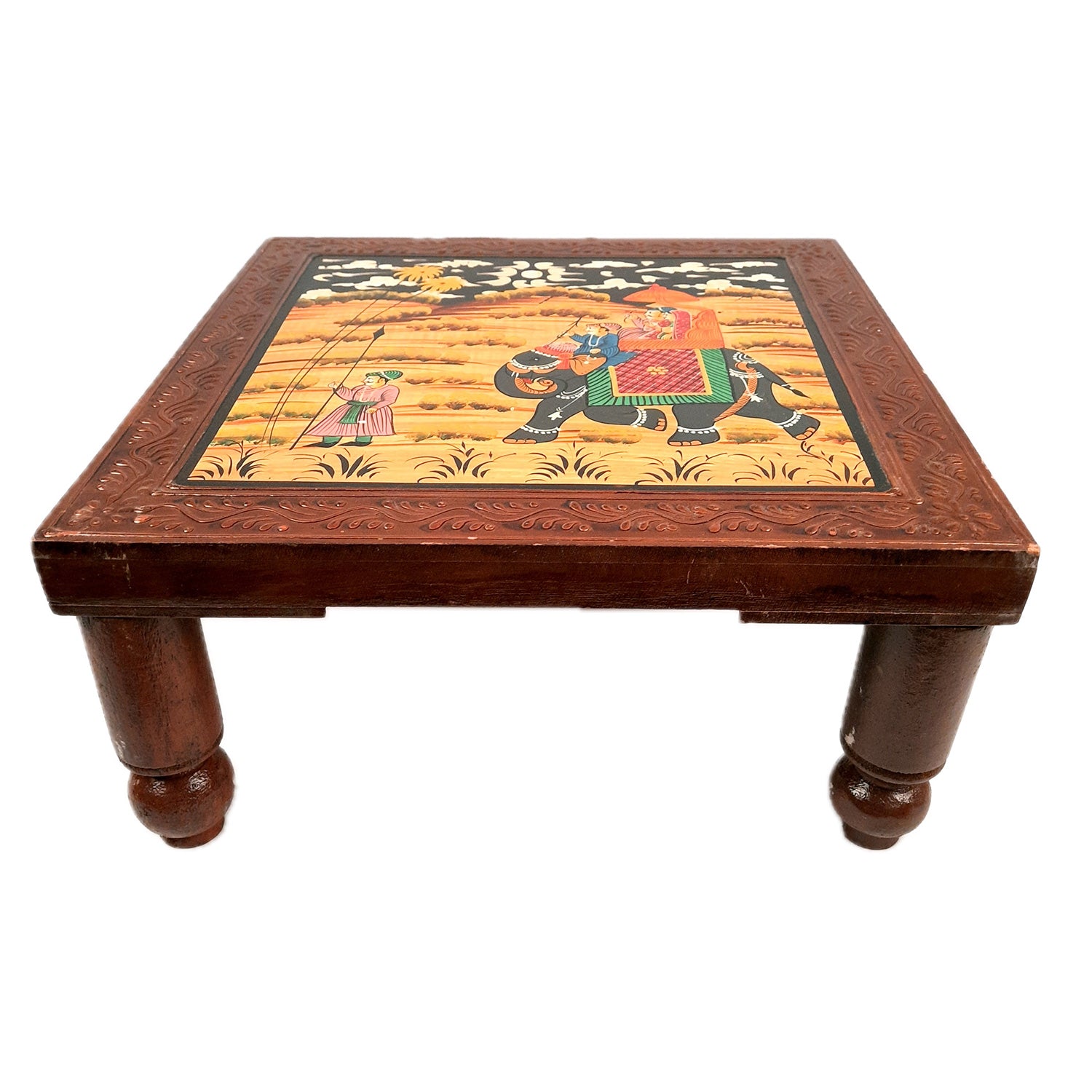 Wooden Chowki | Decorative Hand Painted Bajot / Patla - For Home, Living Room, Sitting, Sofa Corners Decor & Gifts - Apkamart