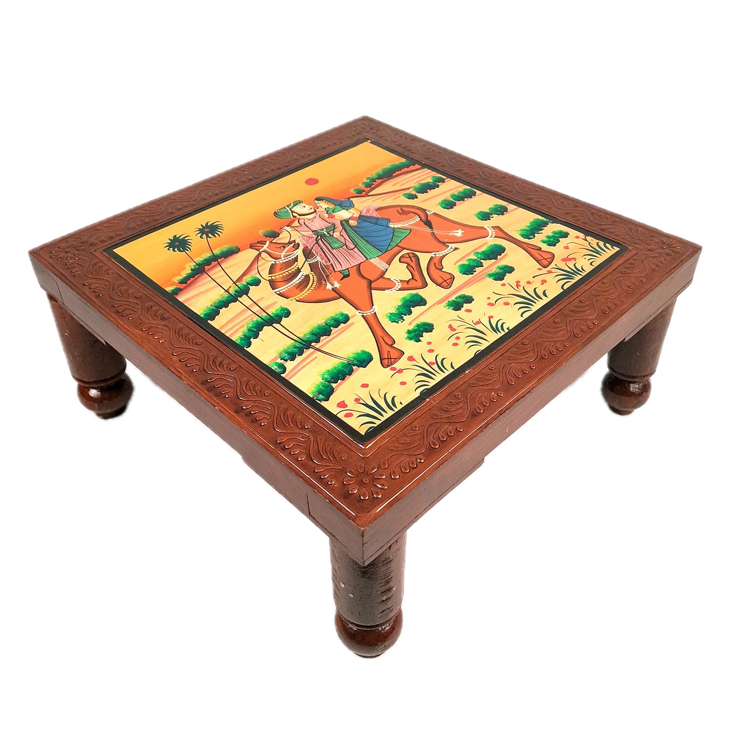 Wooden Chowki Bajot | Decorative Choki / Peeta - For Home, Living Room, Sitting, Sofa Corners Decor & Gifts - Apkamart