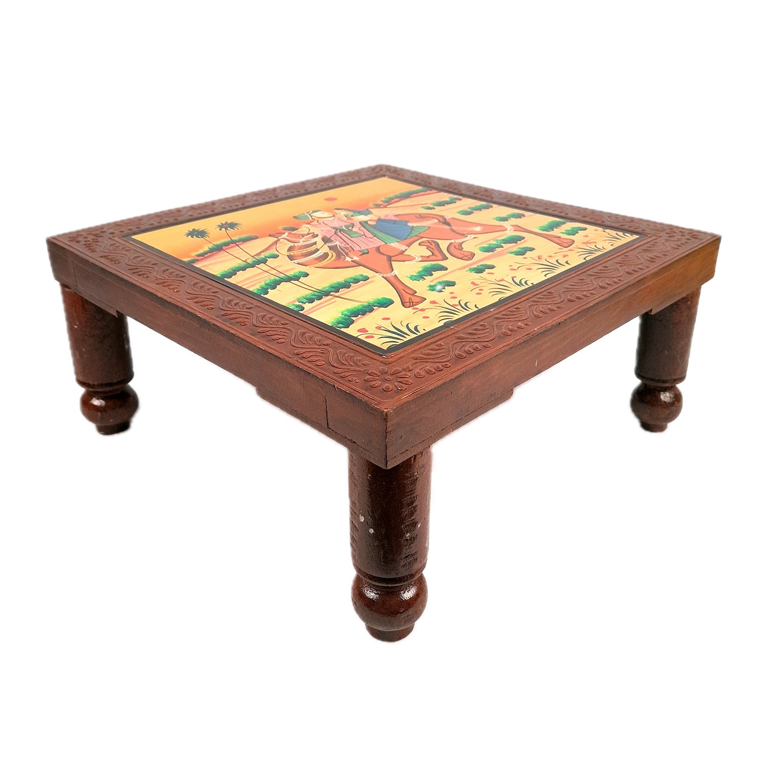 Wooden Chowki Bajot | Decorative Choki / Peeta - For Home, Living Room, Sitting, Sofa Corners Decor & Gifts - Apkamart