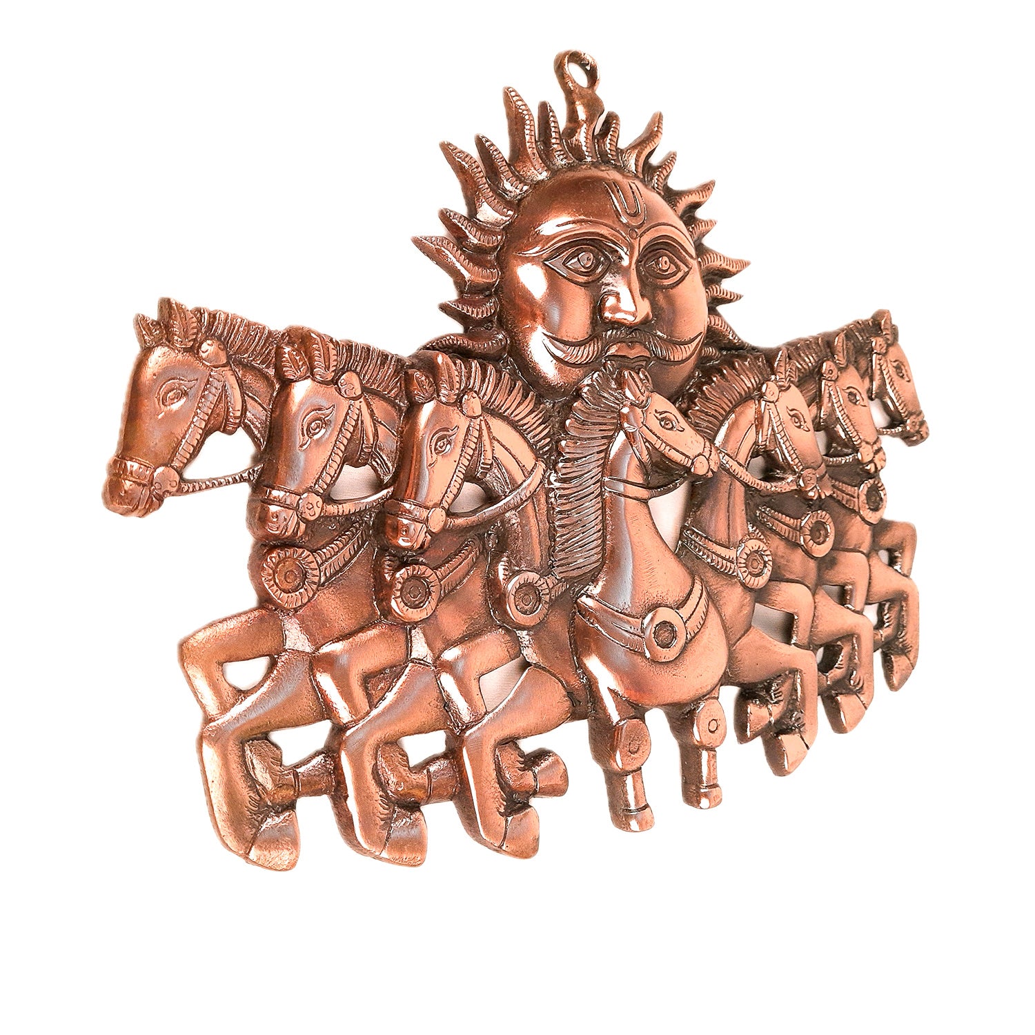 Sun with 7 Running Horses Wall Hanging | Surya Bahgwan With Seven Horse Metal Wall Art - For Vastu, Home, Living Room, Bedroom, Hall, Entrance Decor - 14 Inch - apkamart