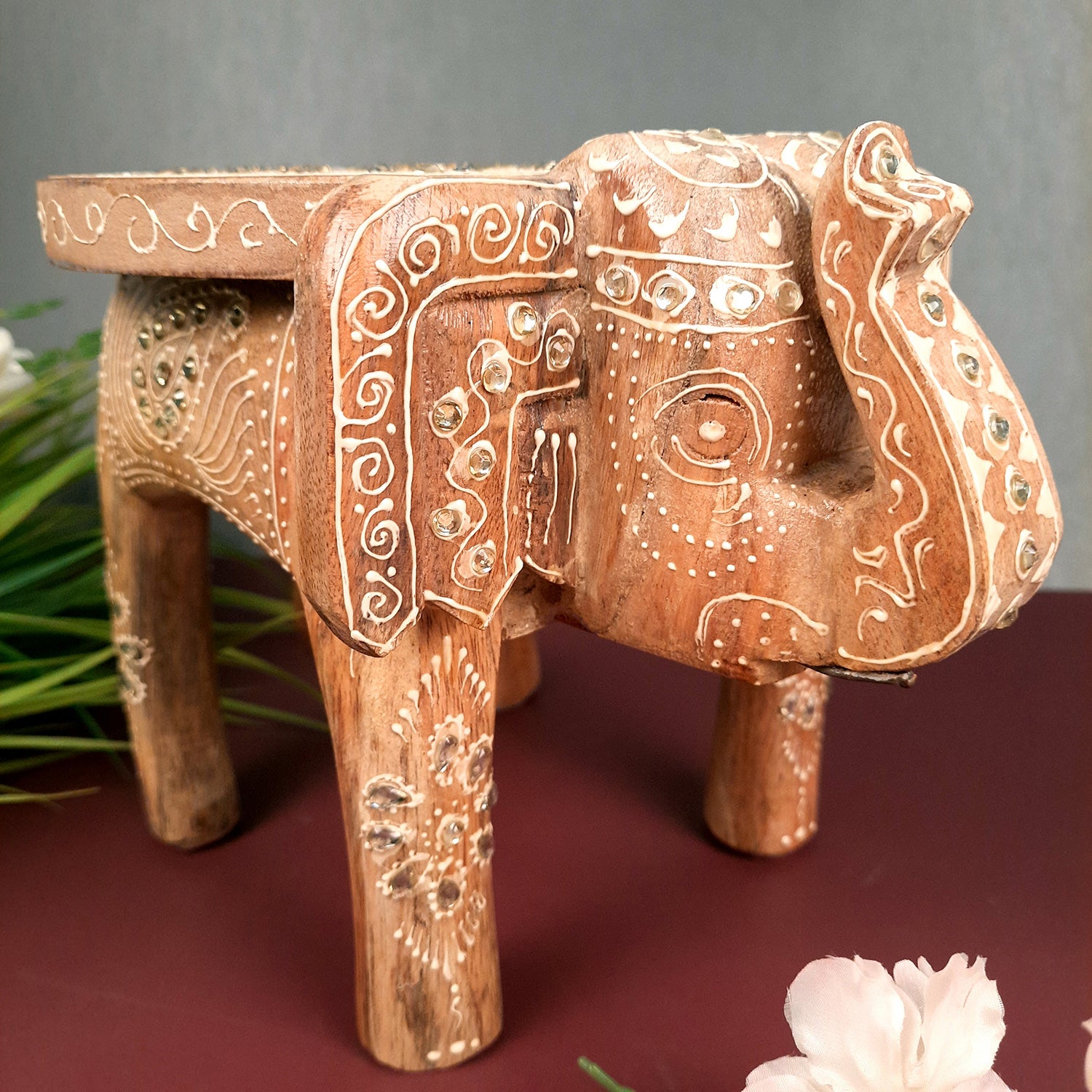 Showpiece Elephant Small Stool - for Home, Bedroom, Living Room, Corners Decor | Gifts For Wedding, Housewarming & Festivals - Apkamart