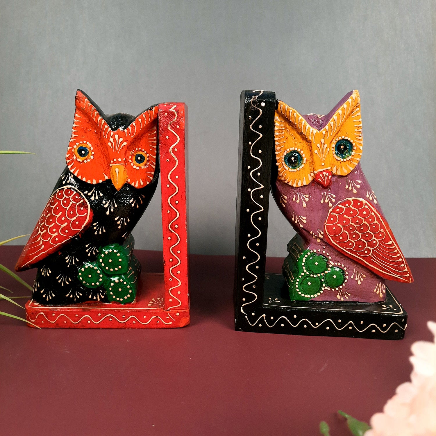 Wooden Book Ends - Owl Design | Quirky Book Organizer | Book Racks Shelf - For Home, Table, Shelves, Kids Room, Study, Office Decor & Gifts -8 Inch - Apkamart