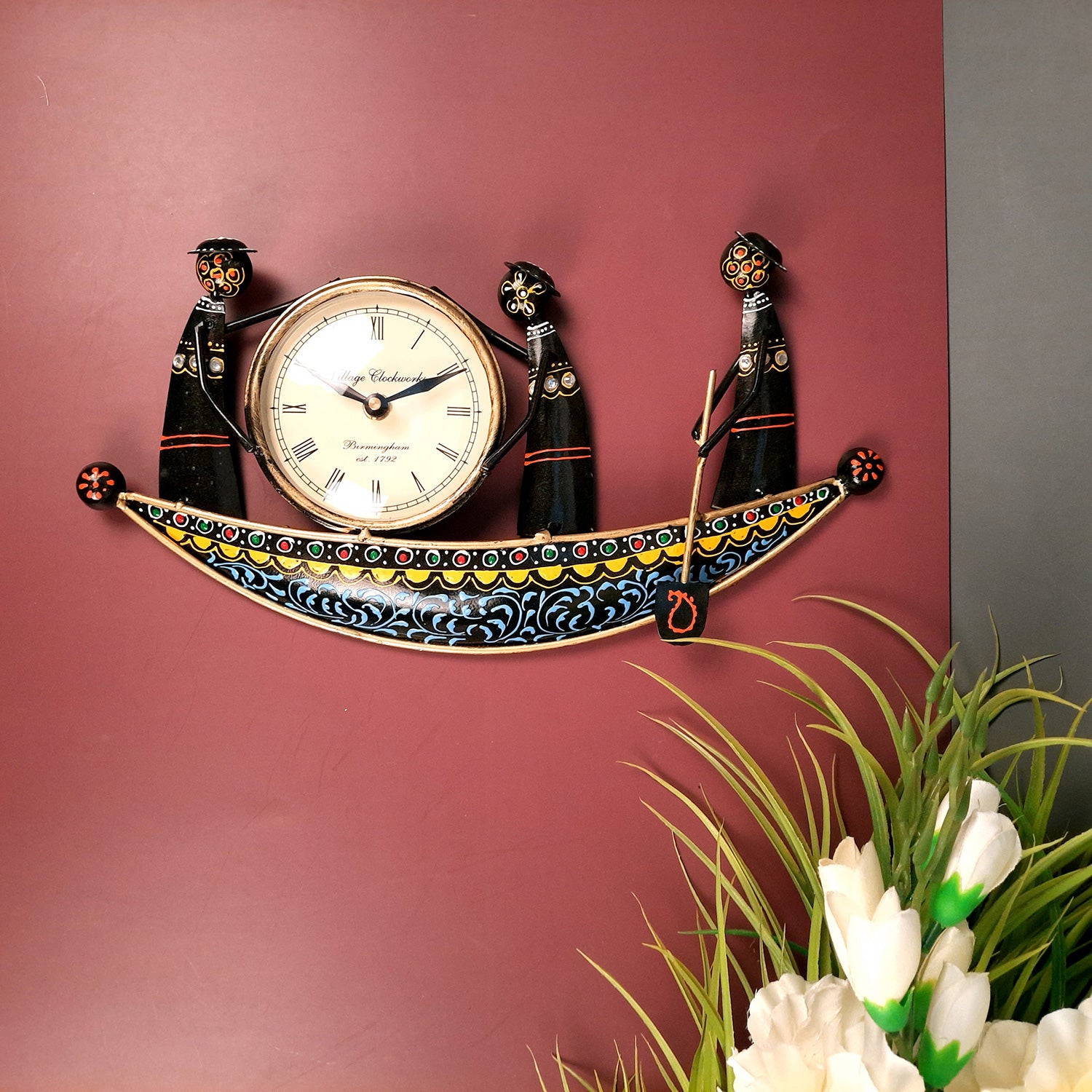 Decorative Boat Design Wall Clock | Wall Clock Decor - for Kids Room - 7 Inch-Apkamart #Color_Black