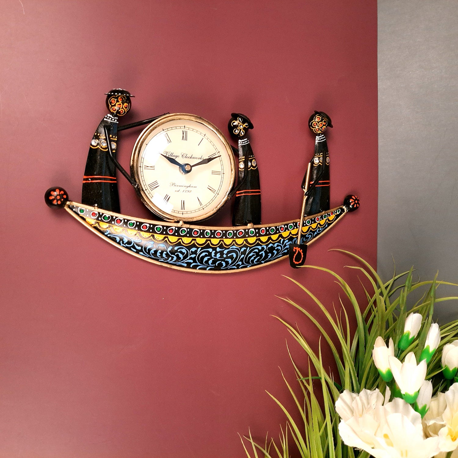 Decorative Boat Design Wall Clock | Wall Clock Decor - for Kids Room - 7 Inch-Apkamart #Color_Black