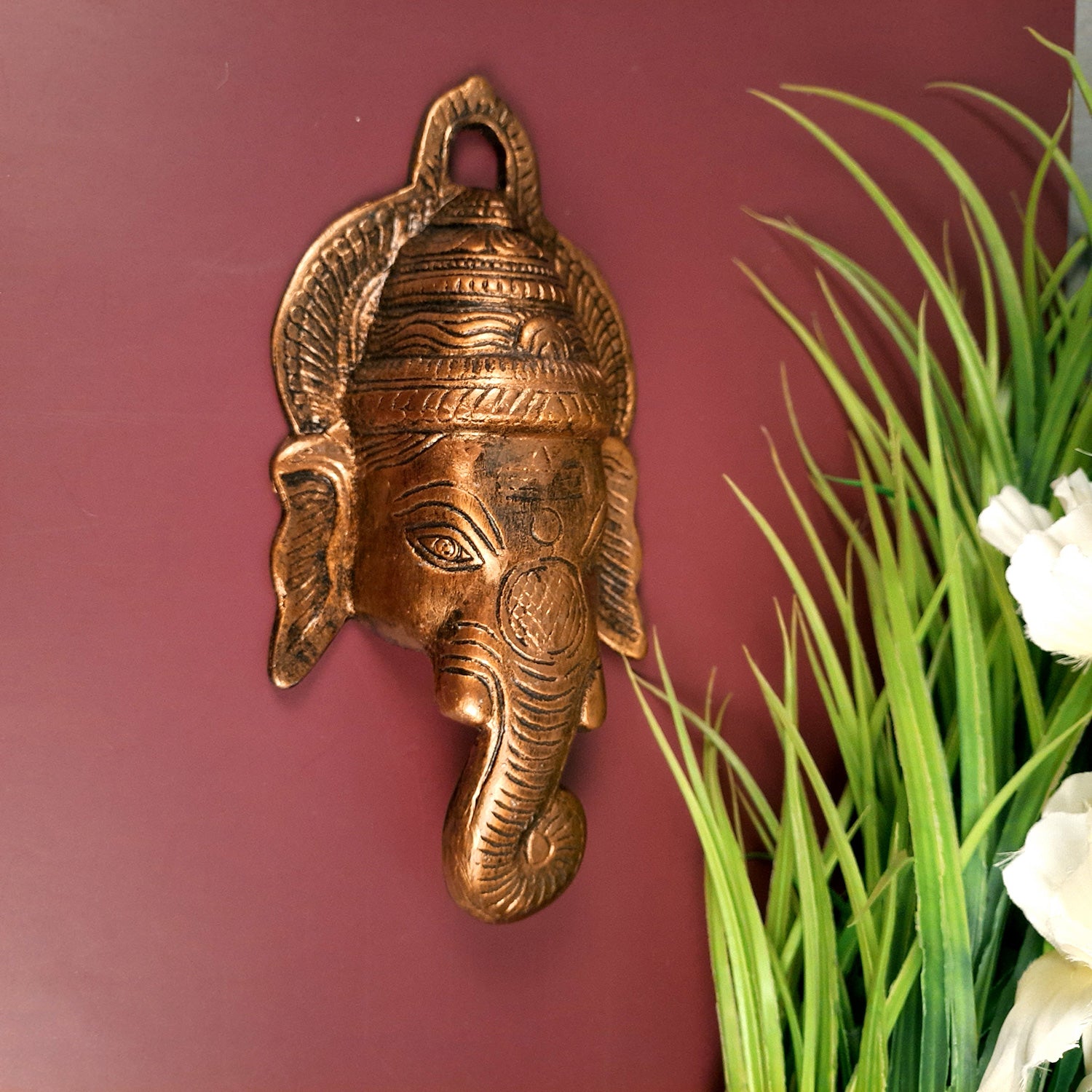 Ganesh Idol Wall Hanging | Lord Ganesha Face Wall Statue Decor |Religoius & Spiritual Wall Art - For Puja, Home & Entrance Living Room & Gift - 9 Inch - Apkamart