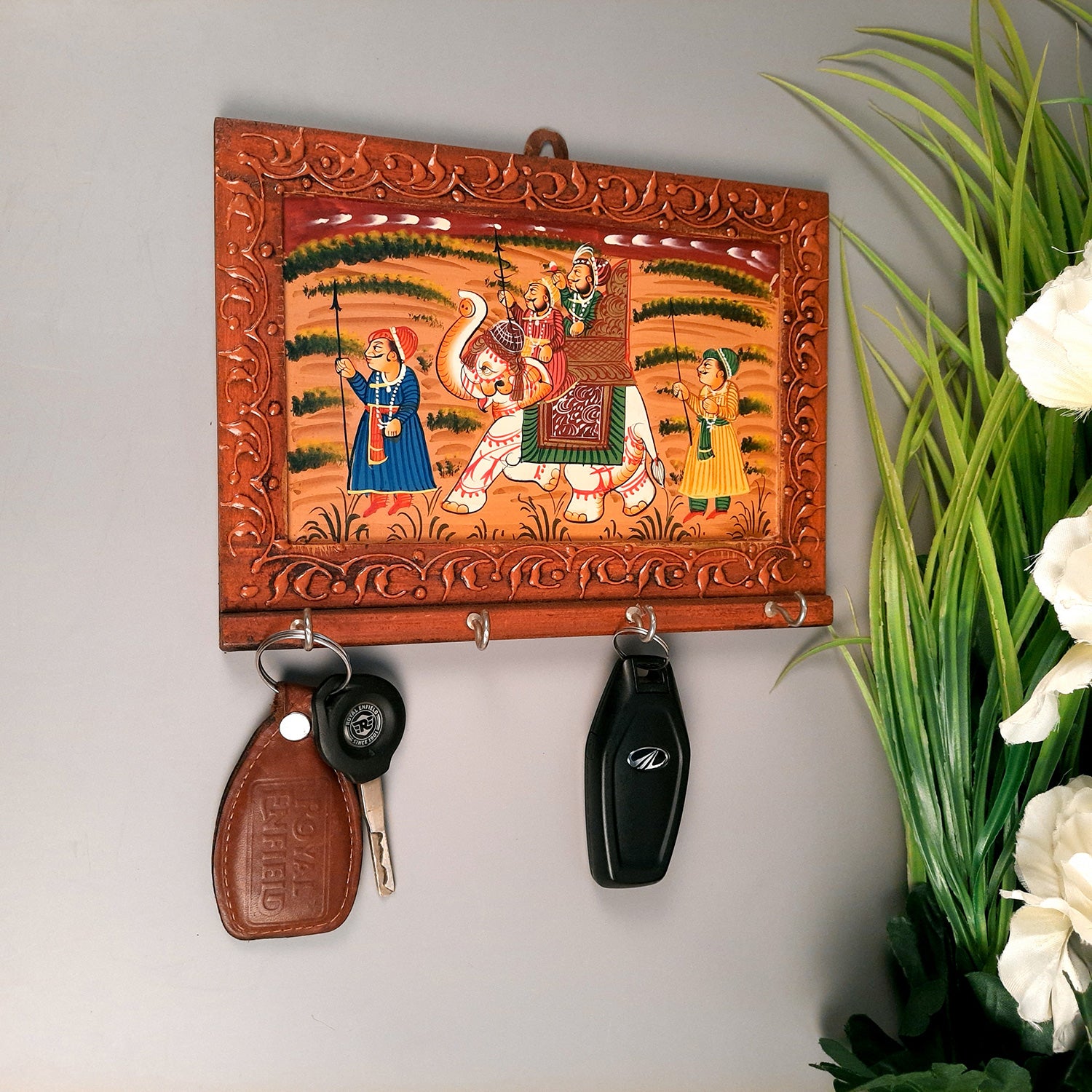 Key Holder Wall Hanging | Wooden Key Hook Stand | Keys Organizer - For Home, Entrance, Office Decor & Gifts - 8 Inch (4 Hooks) - Apkamart