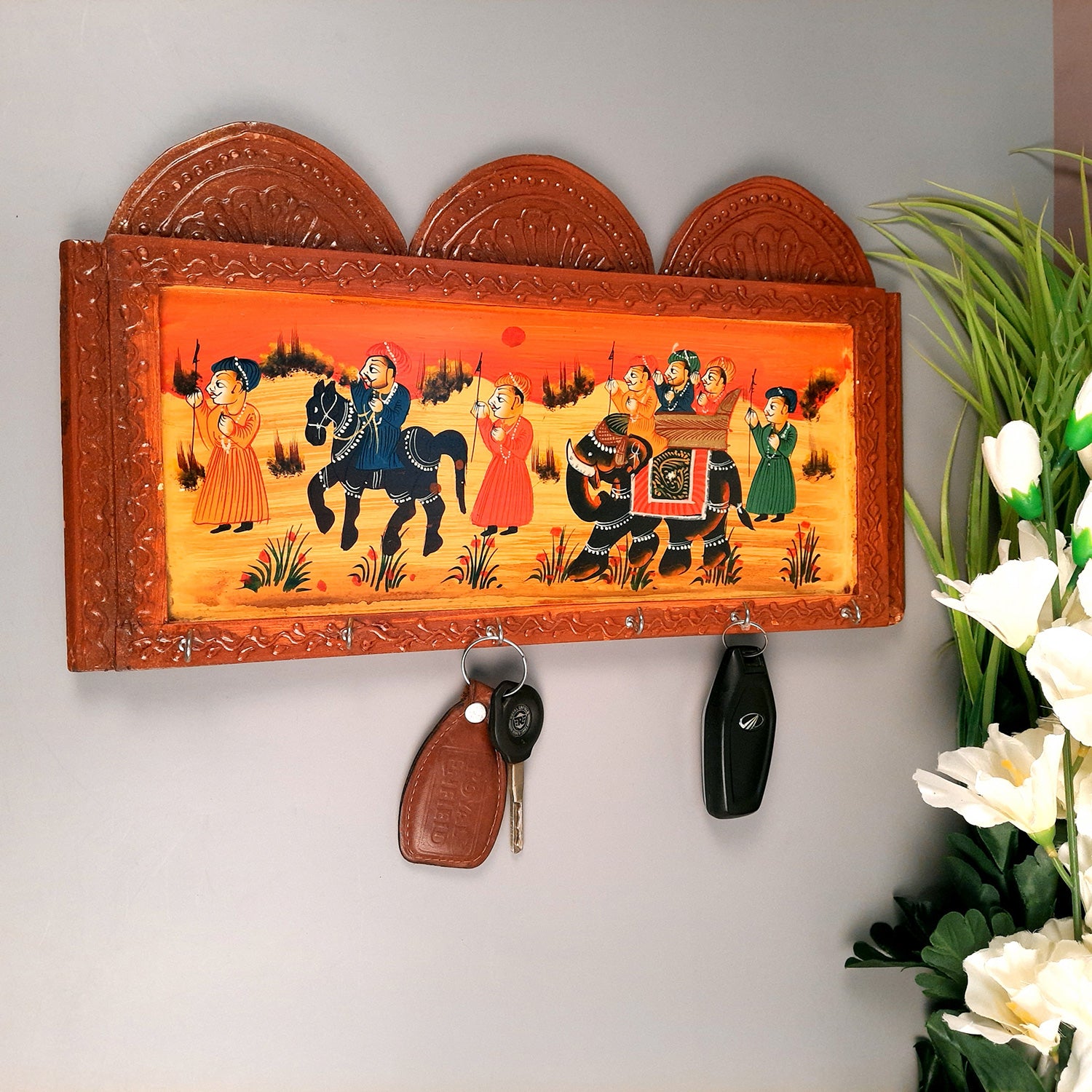 Key Holder Wall Hanging | Wooden Key Hook Stand | Keys Organizer - For Home, Entrance, Office Decor & Gifts - 15 inch (6 Hooks) - Apkamart
