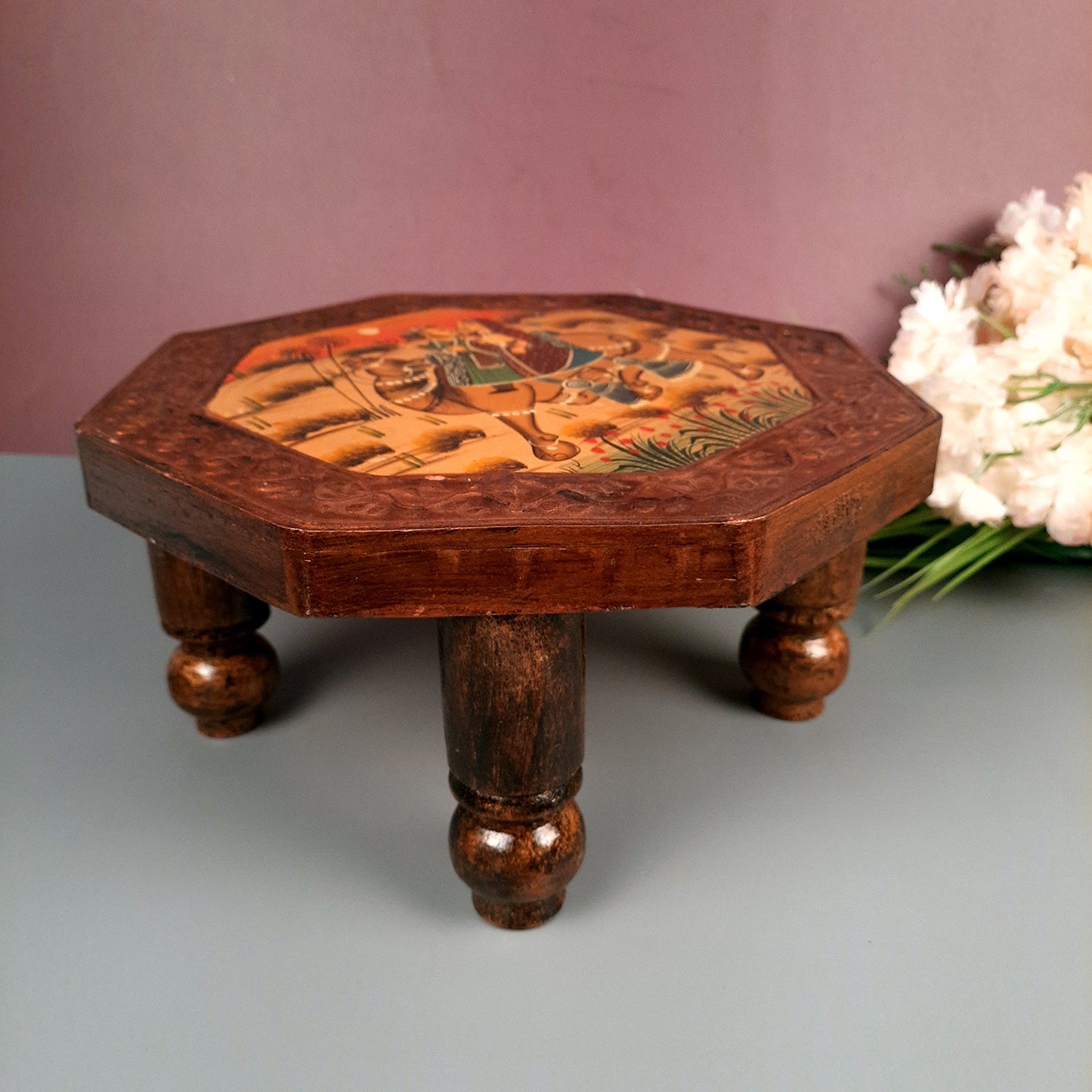 Wooden Chowki Bajot | Decorative Choki / Peeta - For Home, Puja, Living Room, Sitting, Sofa Corners Decor & Gifts - Apkamart