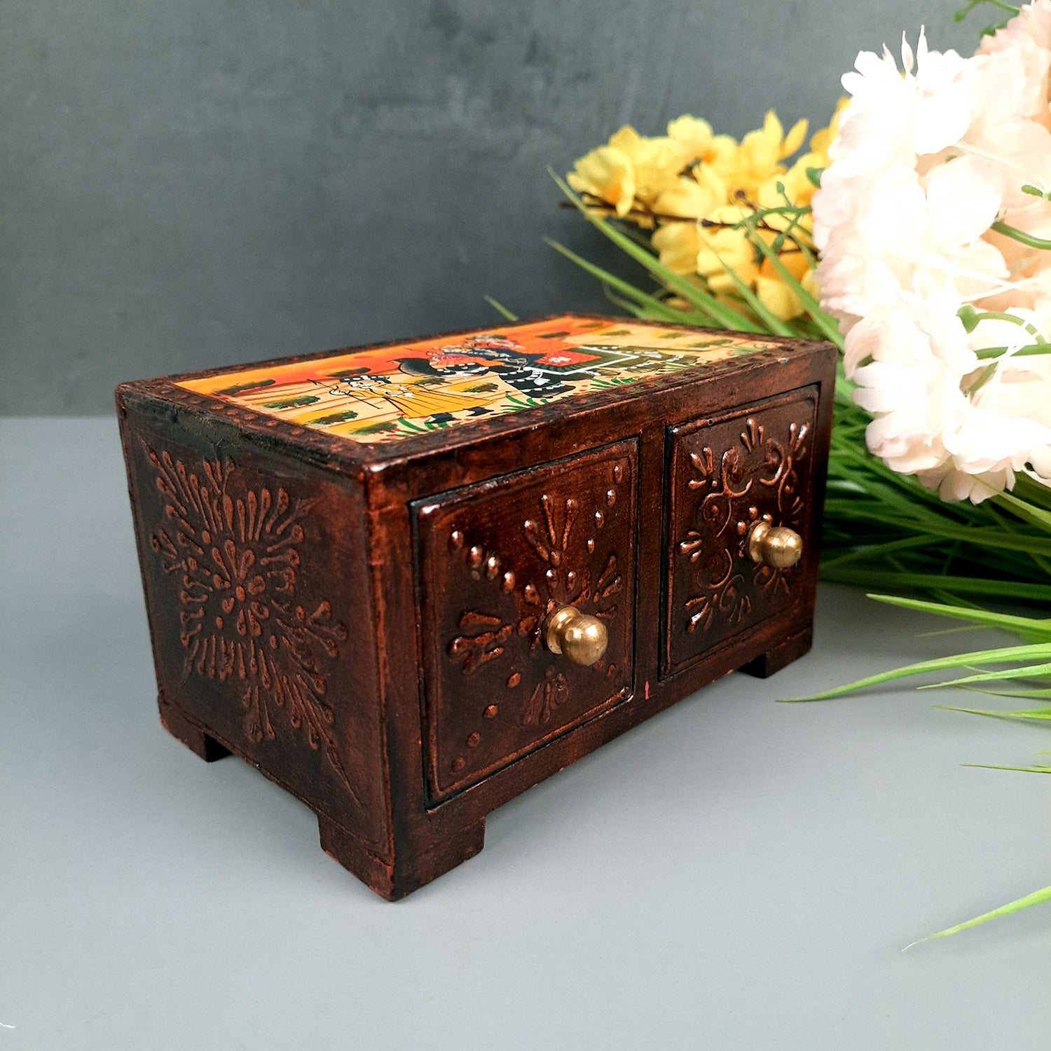 Jewelry Organizer | Wooden Jewelry Box - For Dressing Table, Home Decor & Gifts - 6 Inch - Apkamart