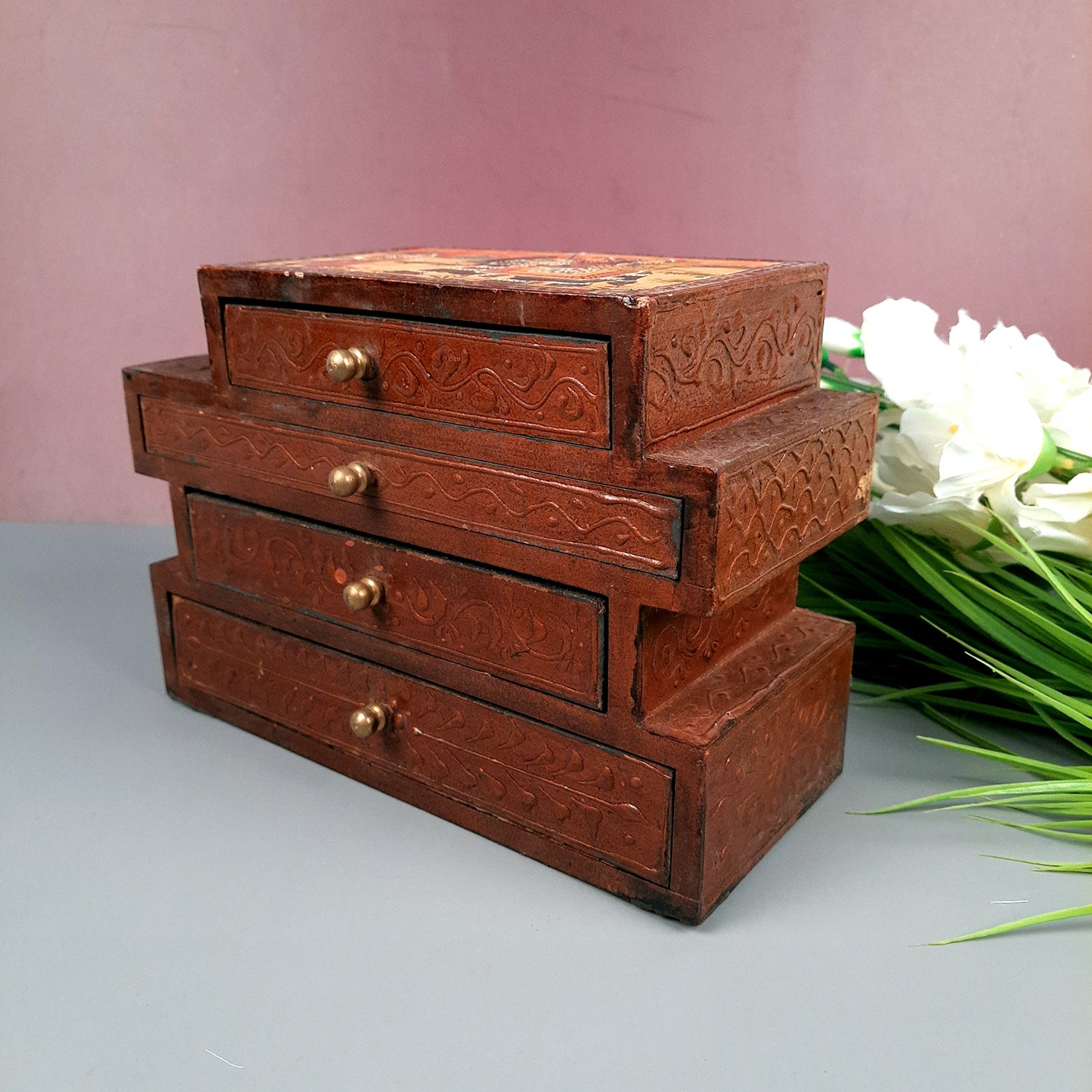 Jewellery Box | Decorative Wooden Jewelry Box - For Earring, Necklace & Gifts - 7 Inch - Apkamart