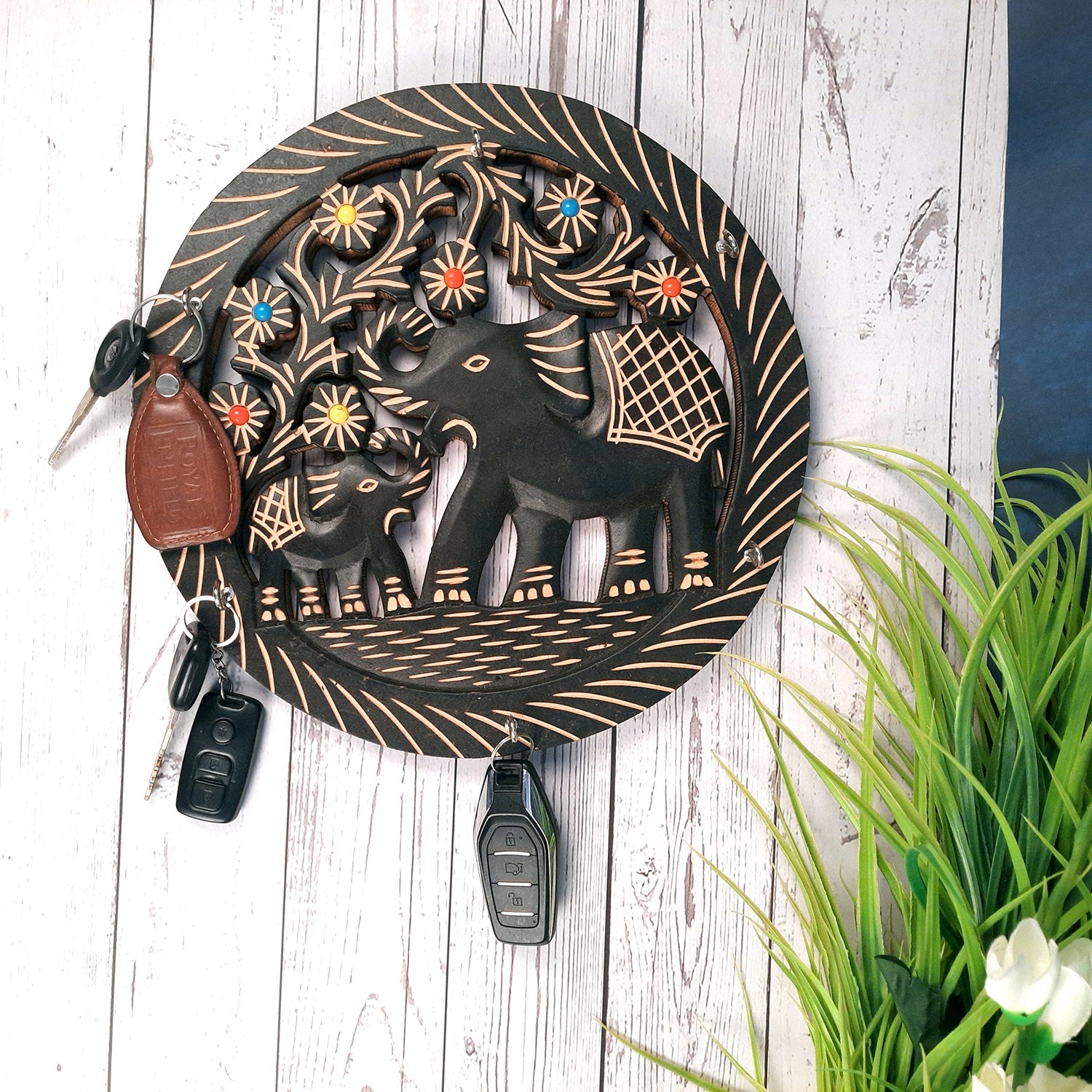 Key Holder Stands | Decorative Keys Hook Wall Hangers - Elephant Design | Keys Organizer - For Home, Entrance, Office Decor & Gifts - 11 Inch (6 Hooks)