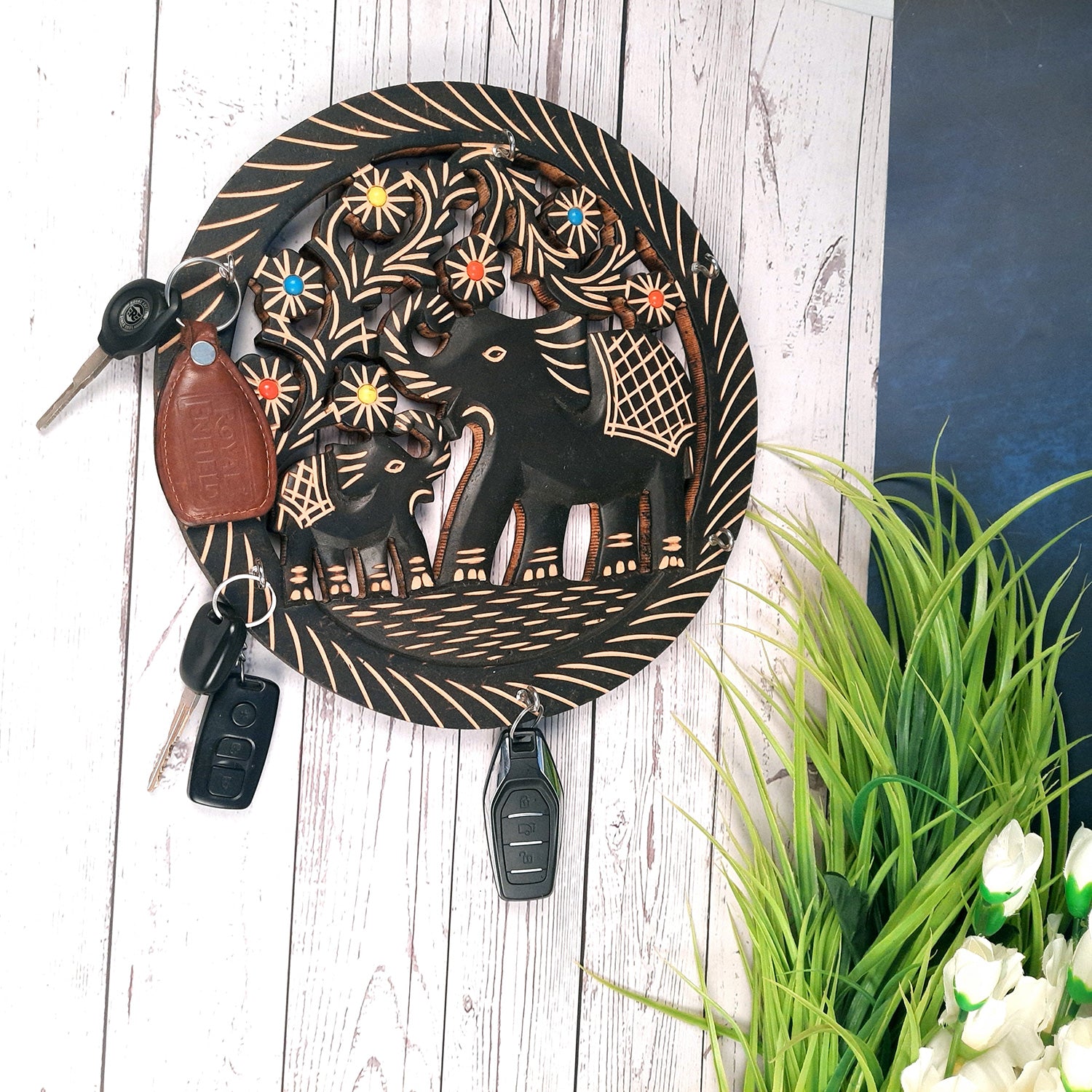 Key Holder Stands | Decorative Keys Hook Wall Hangers - Elephant Design | Keys Organizer - For Home, Entrance, Office Decor & Gifts - 11 Inch (6 Hooks)