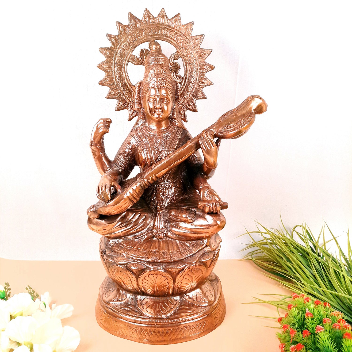 Saraswati Statue Murti | Maa Sarasvati Decor Statue | Religious & Spiritual Wall Art - for Puja, Home, Entrance & Living Room - 25 inch - Apkamart