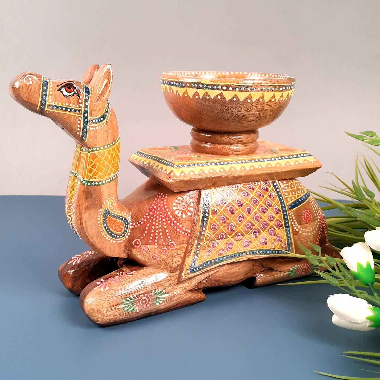 Elephant & Camel Showpiece With Bowl | Animal Figurines - for Vastu, Showpieces for Home Table, Living Room Decor & Gifts -apkamart #Style_Camel