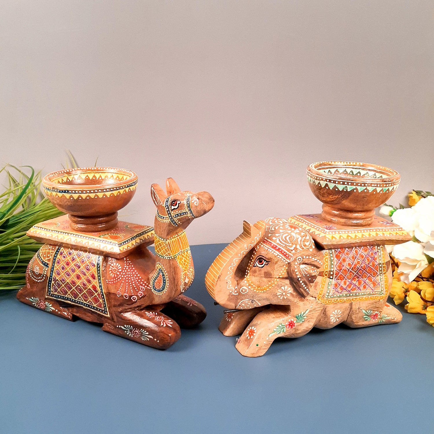 Elephant & Camel Showpiece With Bowl | Animal Figurines - for Vastu, Showpieces for Home Table, Living Room Decor & Gifts -apkamart #Style_Elephant-Camel Combo