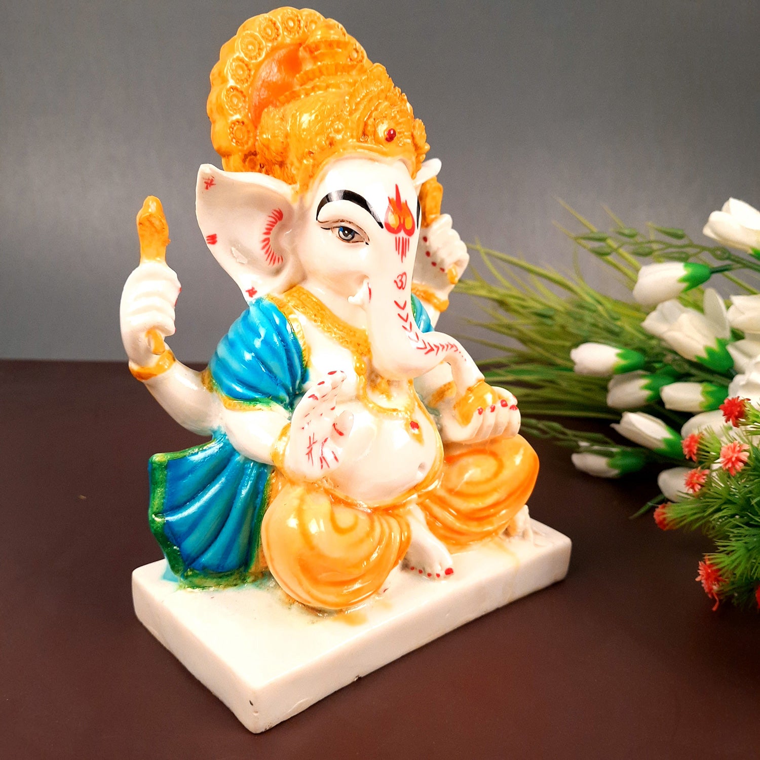 Ganesh Statue | Shri Ganesha Sitting On Chowki Idol - for Home, Living Room, Office, Puja, Entrance Decoration & Gifts - 9 Inch - apkamart