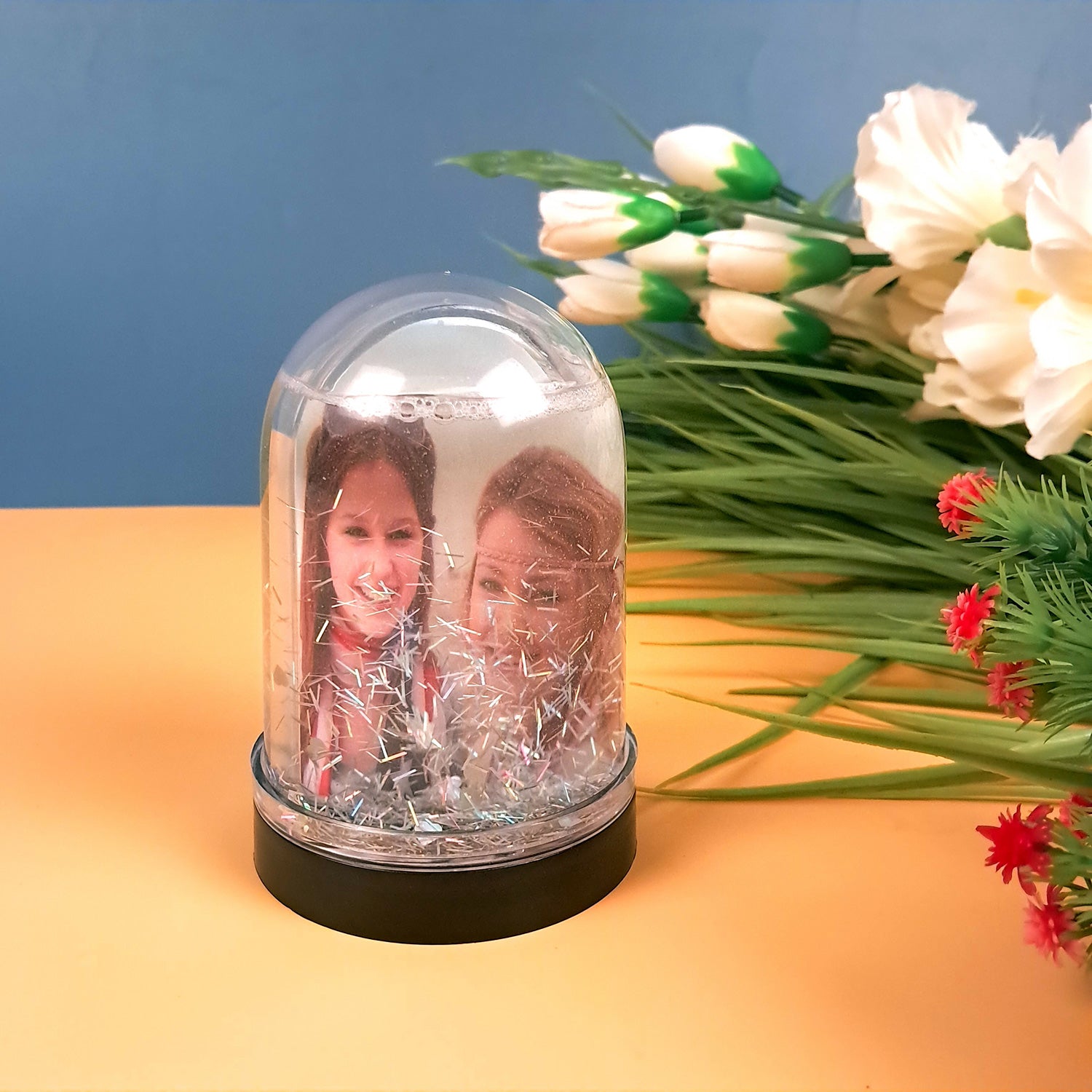 Photo Frame - Snow Glitter Globe Design - Holds 2 Photos | Table Picture Frame - For Home Decor, Office Desk, Living Room & Christmas Gifts - 7 Inch - Apkamart