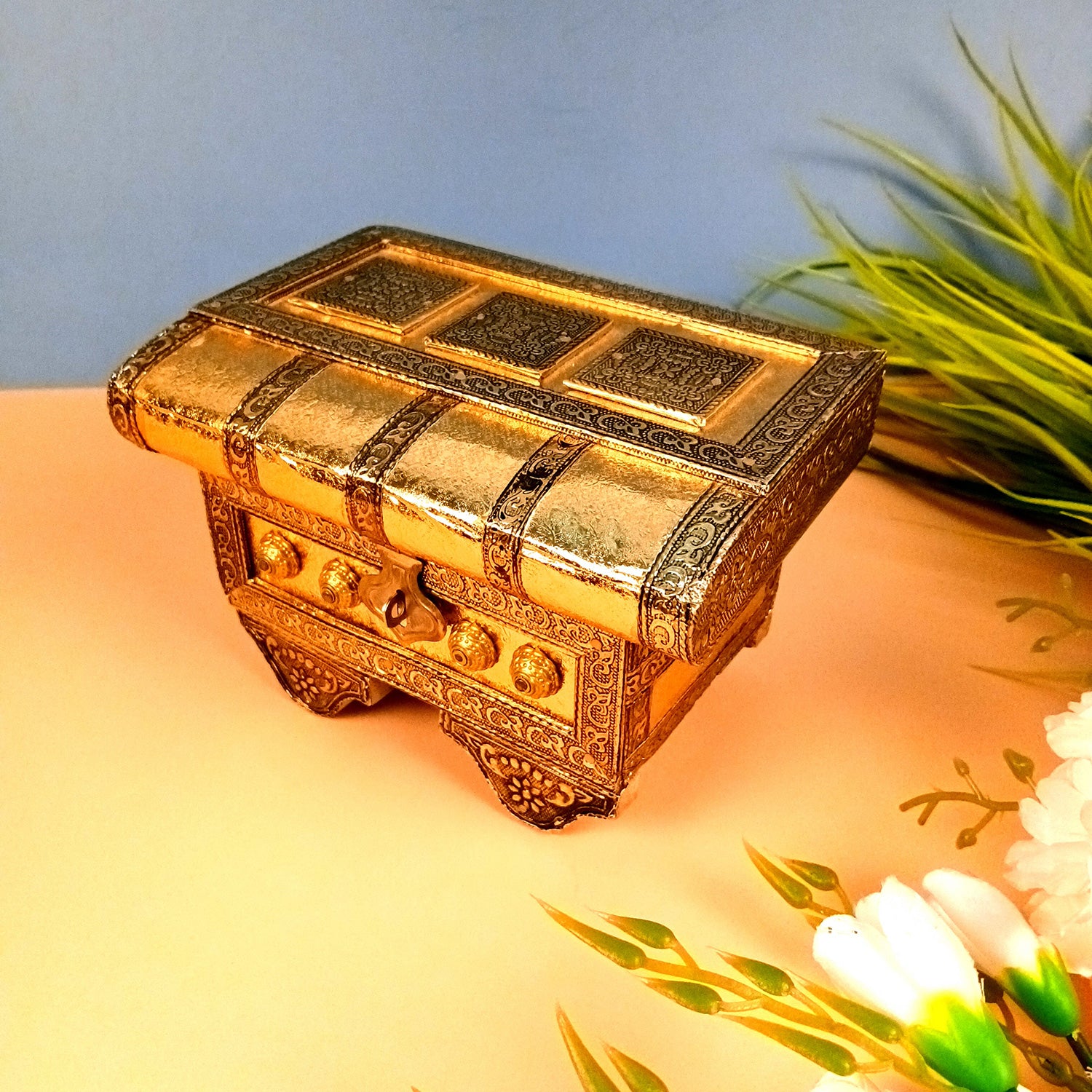 Jewellery Box | Decorative Wooden Antique Chest Design Jewelry Box - for Home, Dressing Table Decor, Storage & Gifts - 7 Inch - Apkamart