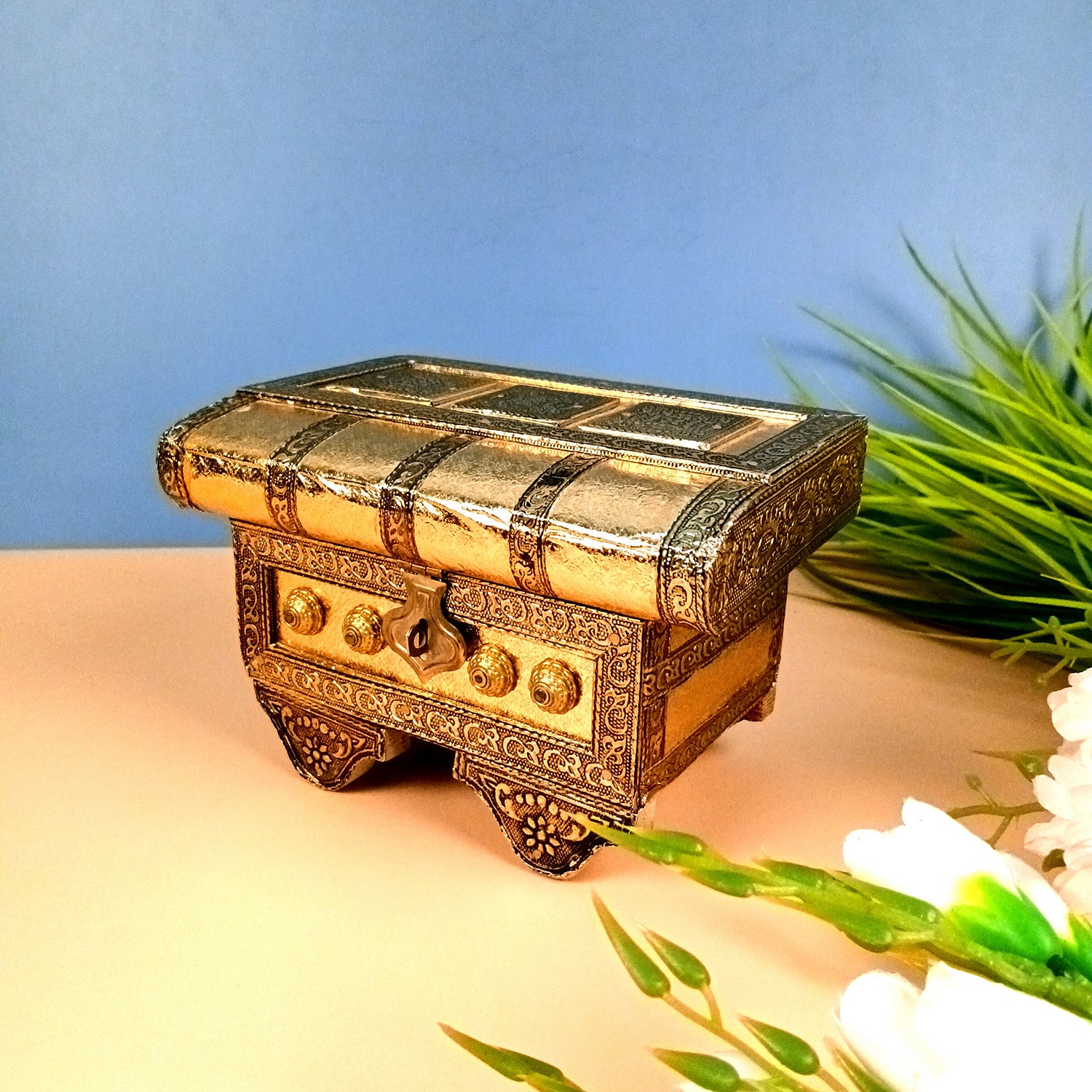 Jewellery Box | Decorative Wooden Antique Chest Design Jewelry Box - for Home, Dressing Table Decor, Storage & Gifts - 7 Inch - Apkamart