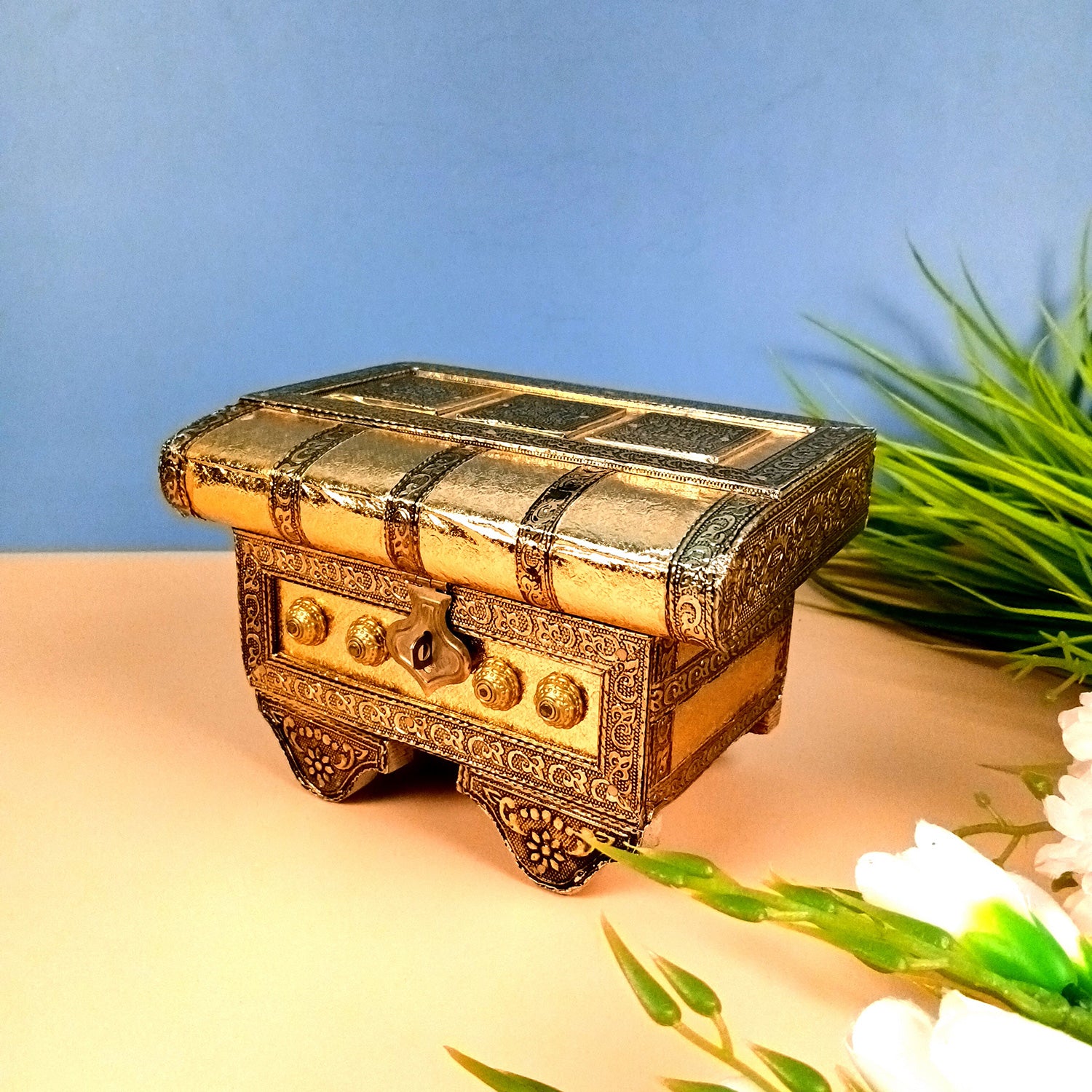 Jewellery Box | Decorative Wooden Antique Chest Design Jewelry Box - for Home, Dressing Table Decor, Storage & Gifts - 7 Inch - Apkamart