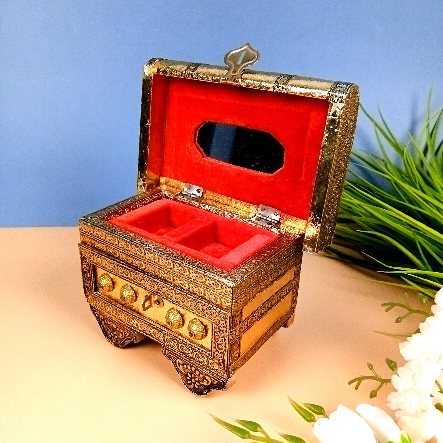 Jewellery Box | Decorative Wooden Antique Chest Design Jewelry Box - for Home, Dressing Table Decor, Storage & Gifts - 7 Inch - Apkamart