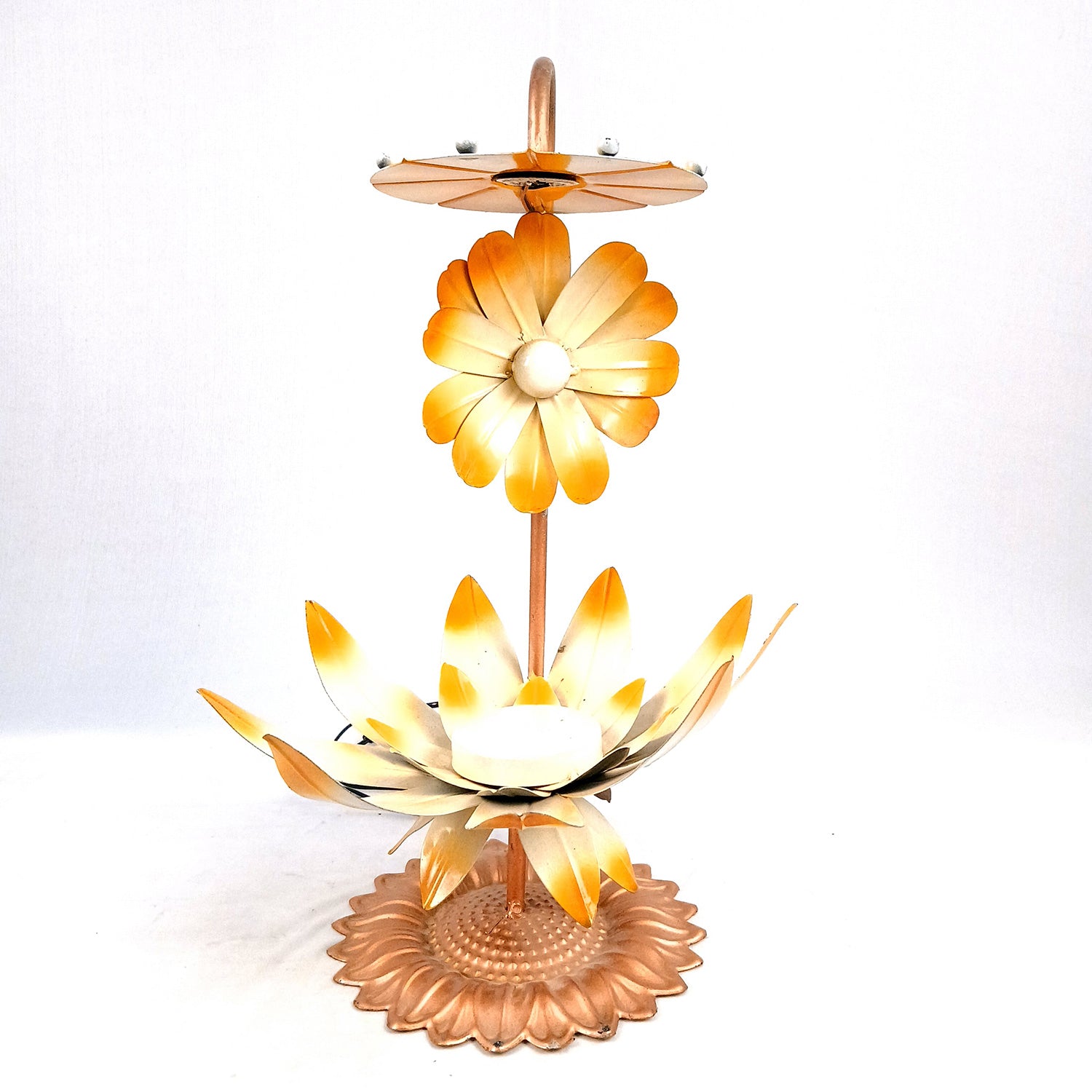 Lotus Lamp | Led Lamp Showpiece | Led Stand/Aasan for God - for Temple, Home, Living Room, Office Desk, Mandir Decor & Gifts - apkamart #color_Brown