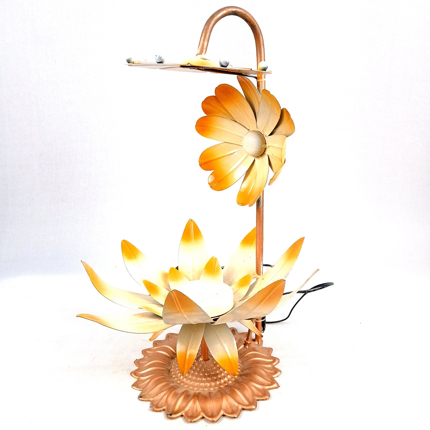 Lotus Lamp | Led Lamp Showpiece | Led Stand/Aasan for God - for Temple, Home, Living Room, Office Desk, Mandir Decor & Gifts - apkamart #color_Brown