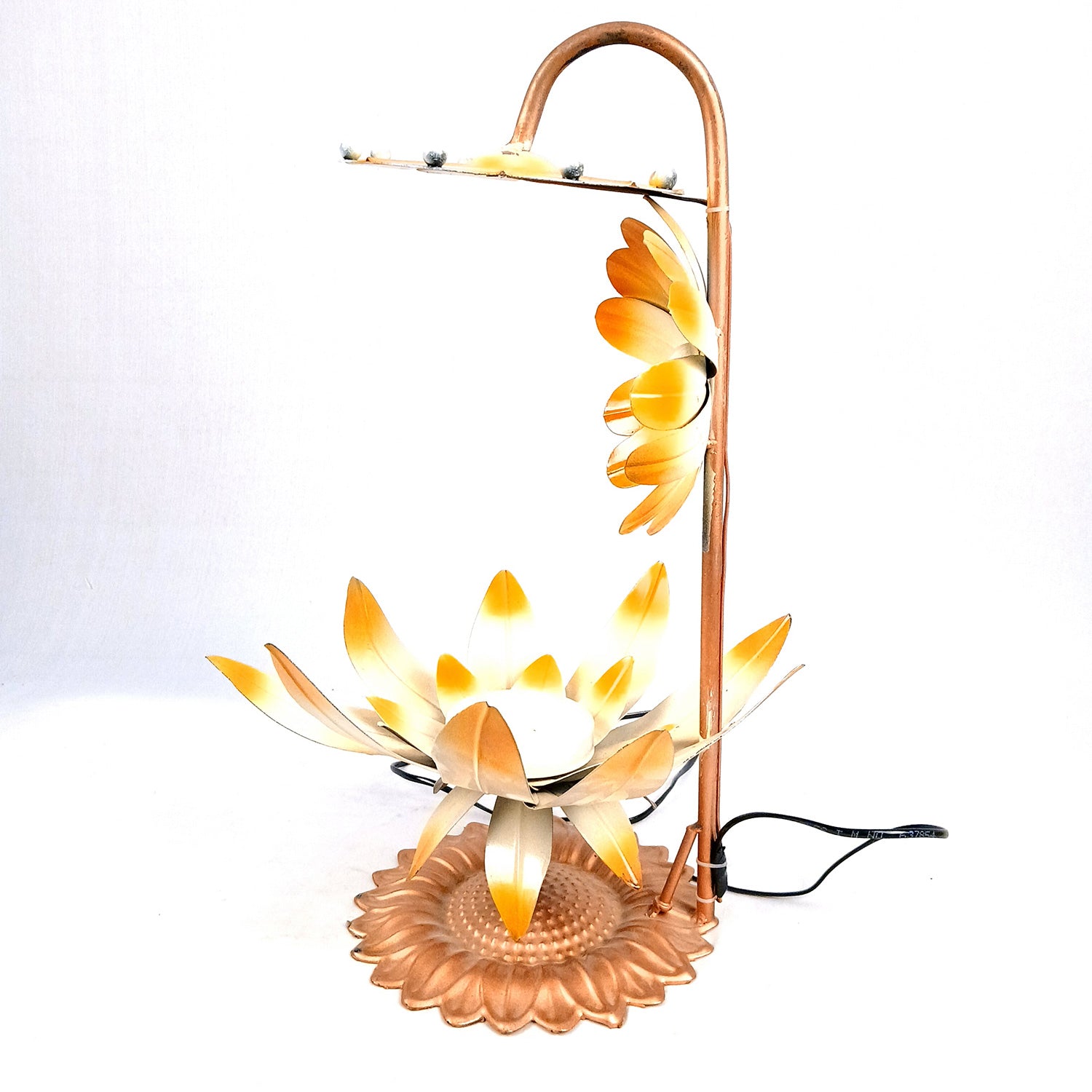 Lotus Lamp | Led Lamp Showpiece | Led Stand/Aasan for God - for Temple, Home, Living Room, Office Desk, Mandir Decor & Gifts - apkamart #color_Brown