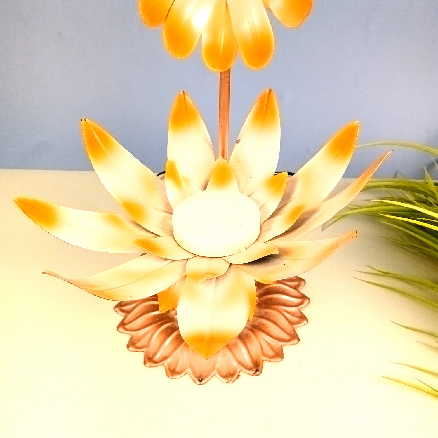 Lotus Lamp | Led Lamp Showpiece | Led Stand/Aasan for God - for Temple, Home, Living Room, Office Desk, Mandir Decor & Gifts - apkamart #color_Brown