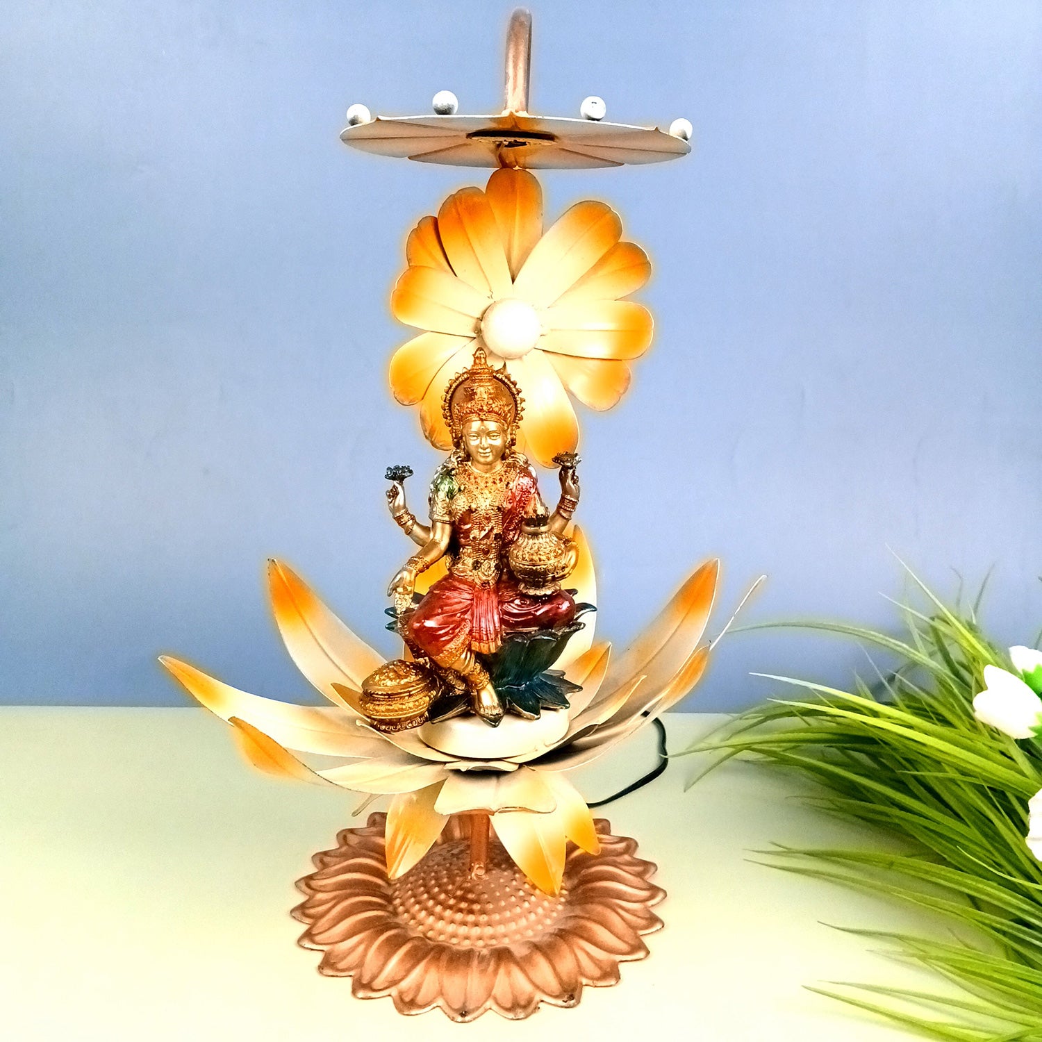 Lotus Lamp | Led Lamp Showpiece | Led Stand/Aasan for God - for Temple, Home, Living Room, Office Desk, Mandir Decor & Gifts - apkamart #color_Brown