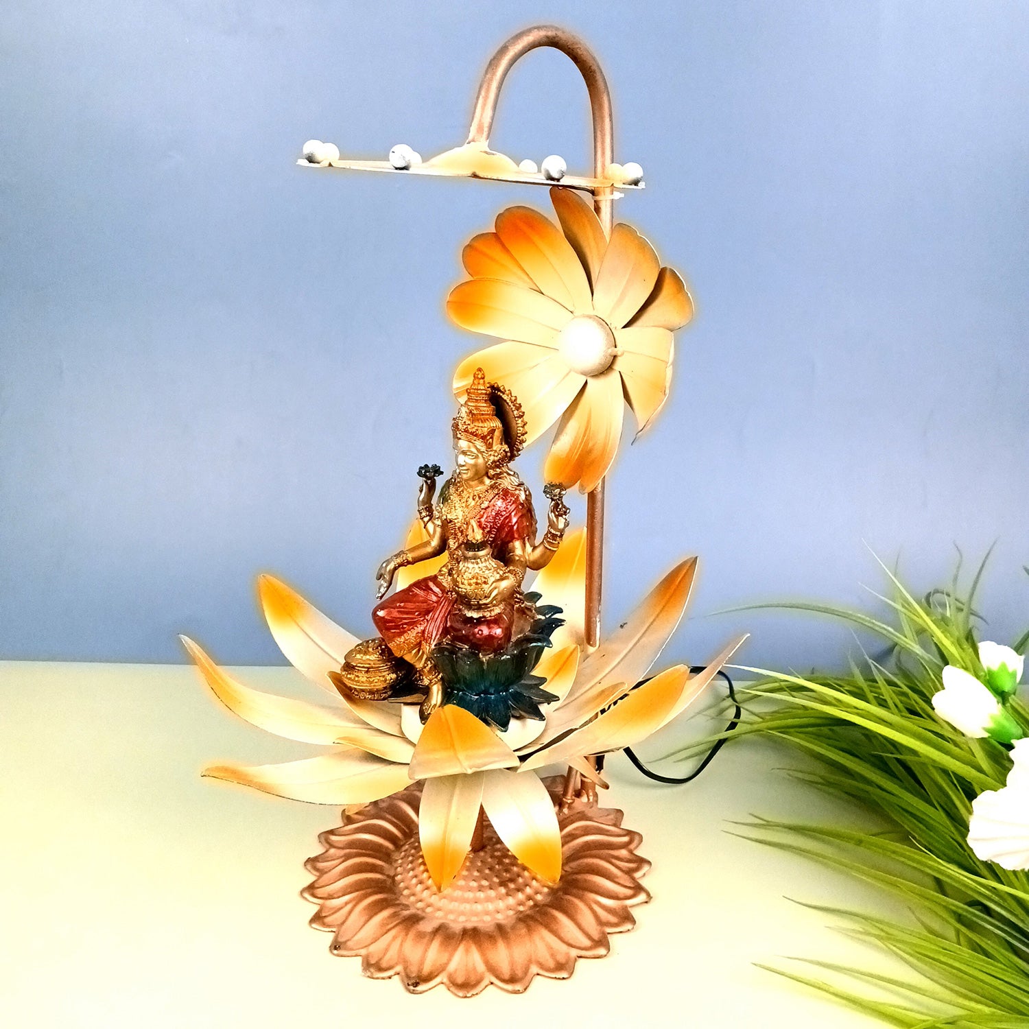 Lotus Lamp | Led Lamp Showpiece | Led Stand/Aasan for God - for Temple, Home, Living Room, Office Desk, Mandir Decor & Gifts - apkamart #color_Brown