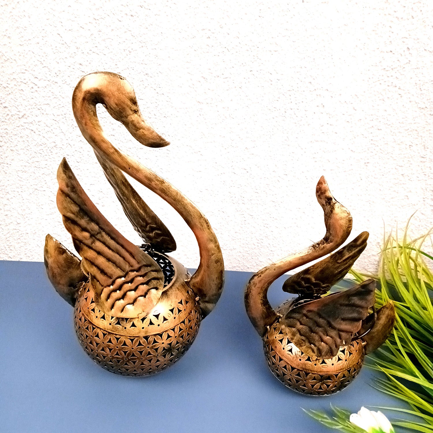 Swan Tea Light Stand Showpiece | Decorative Candle Tealight Holder - for Home, Table, Living Room Decor | for Festival Decoration & Gifts (Pack of 2) - Apkamart