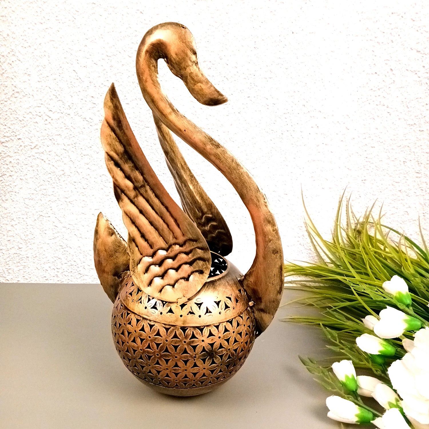 Swan Tea Light Stand Showpiece | Decorative Candle Tealight Holder - for Home, Table, Living Room Decor | for Festival Decoration & Gifts (Pack of 2)